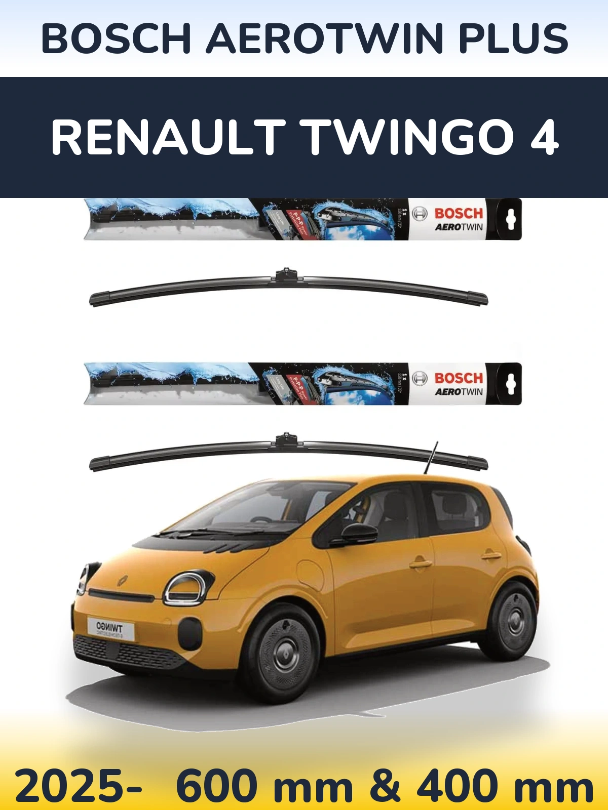 Комплект передних дворников BOSCH AeroTwin Plus 600 & 400 мм для Renault Twingo 4 2025-2026