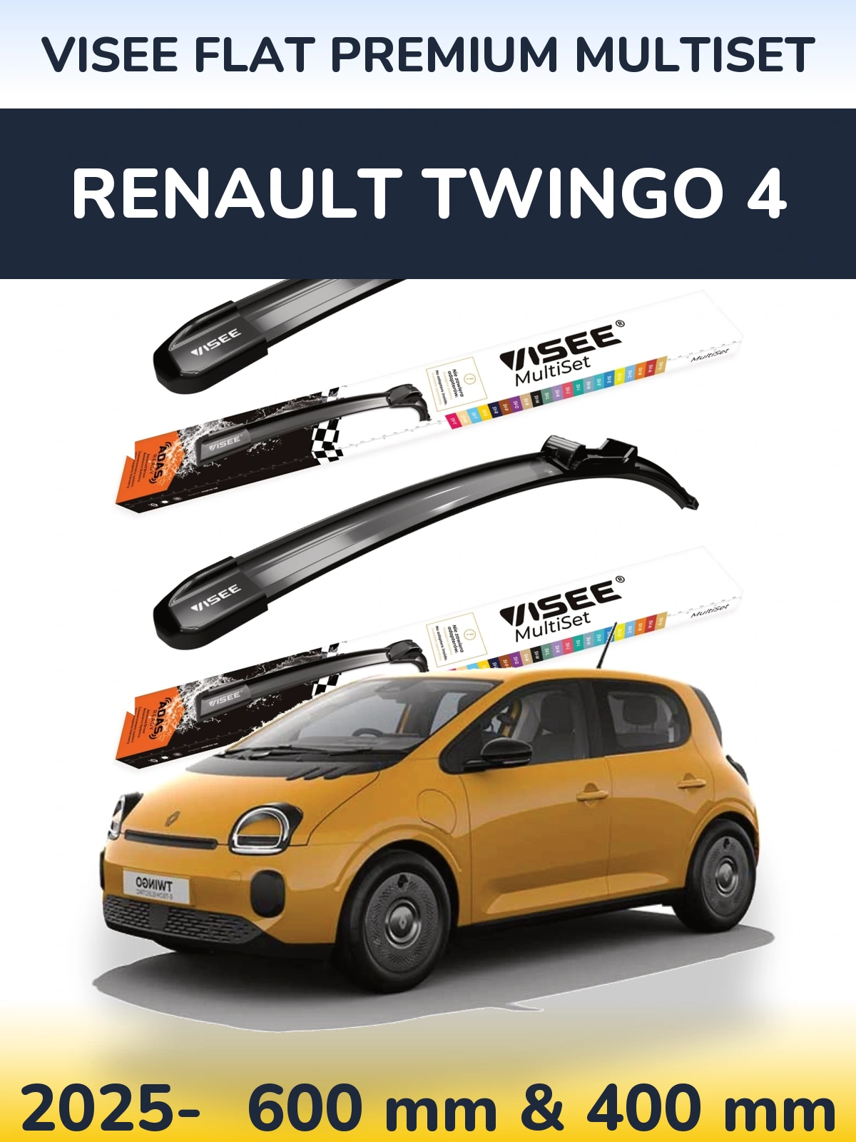 Komplet przednich wycieraczek VISEE FLAT PREMIUM MultiSet 600 & 400 mm do Renault Twingo 4 2025-2026