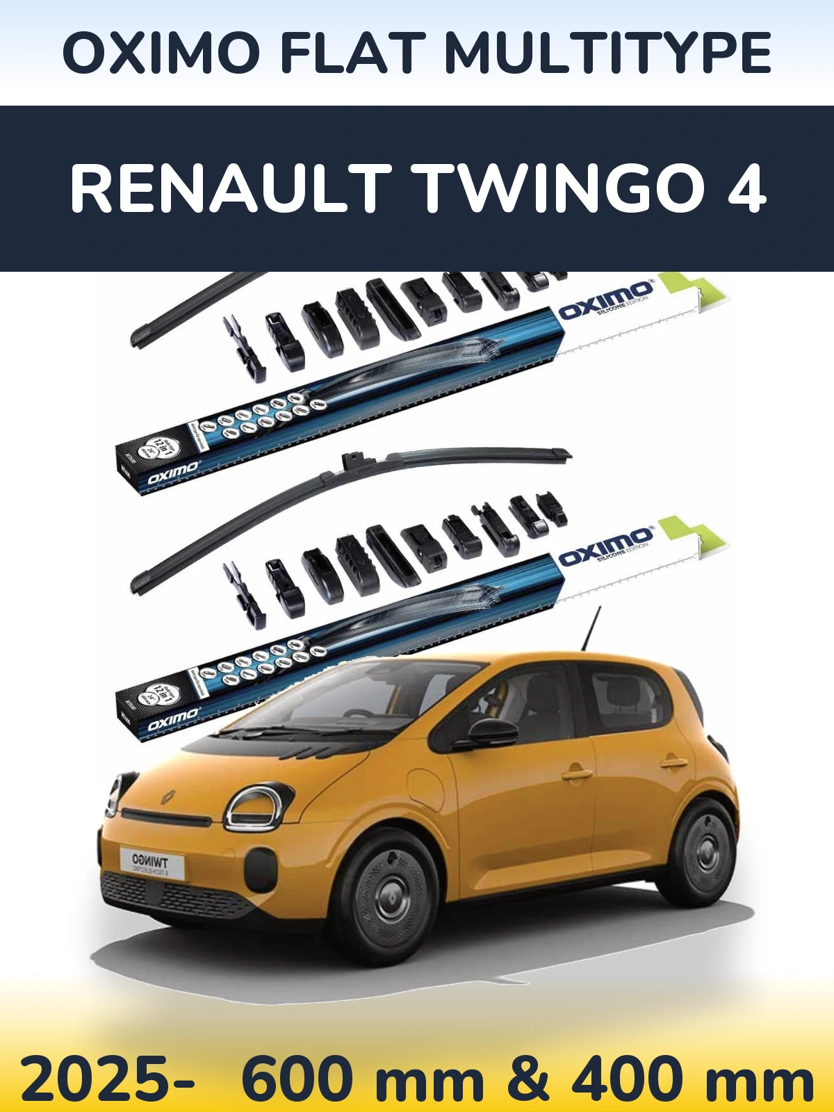 Komplet przednich wycieraczek Oximo Flat MultiType 600 & 400 mm do Renault Twingo 4 2025-2026
