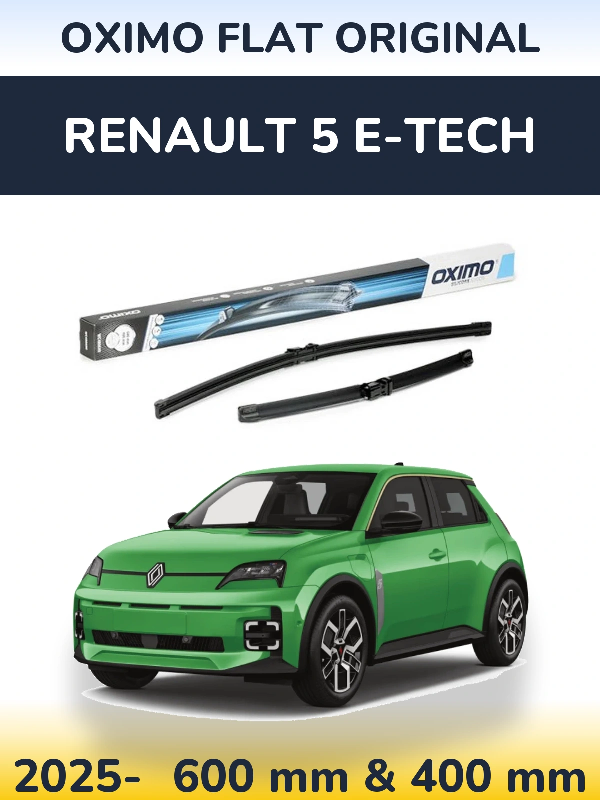 Комплект передних дворников Oximo Flat Original 600 & 400 мм для Renault 5 E-Tech 2025-2026