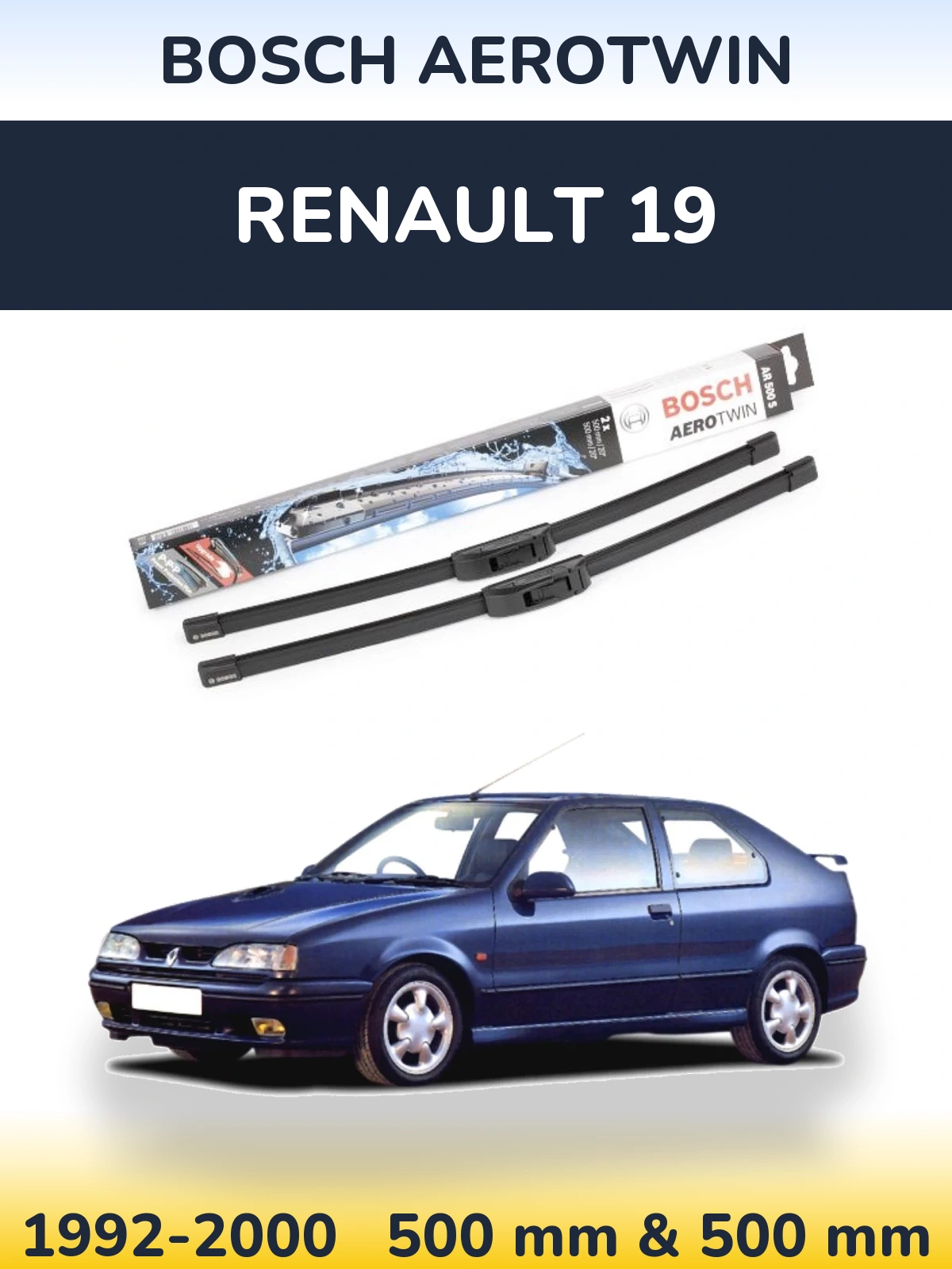 Komplet przednich wycieraczek BOSCH AeroTwin 500 & 500 mm do Renault 19 1992-2000