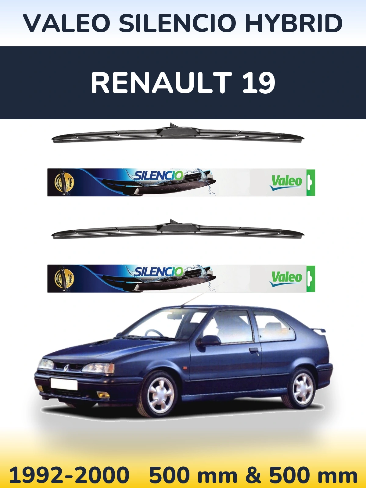 Komplet przednich wycieraczek Valeo Silencio Hybrid 500 & 500 mm do Renault 19 1992-2000
