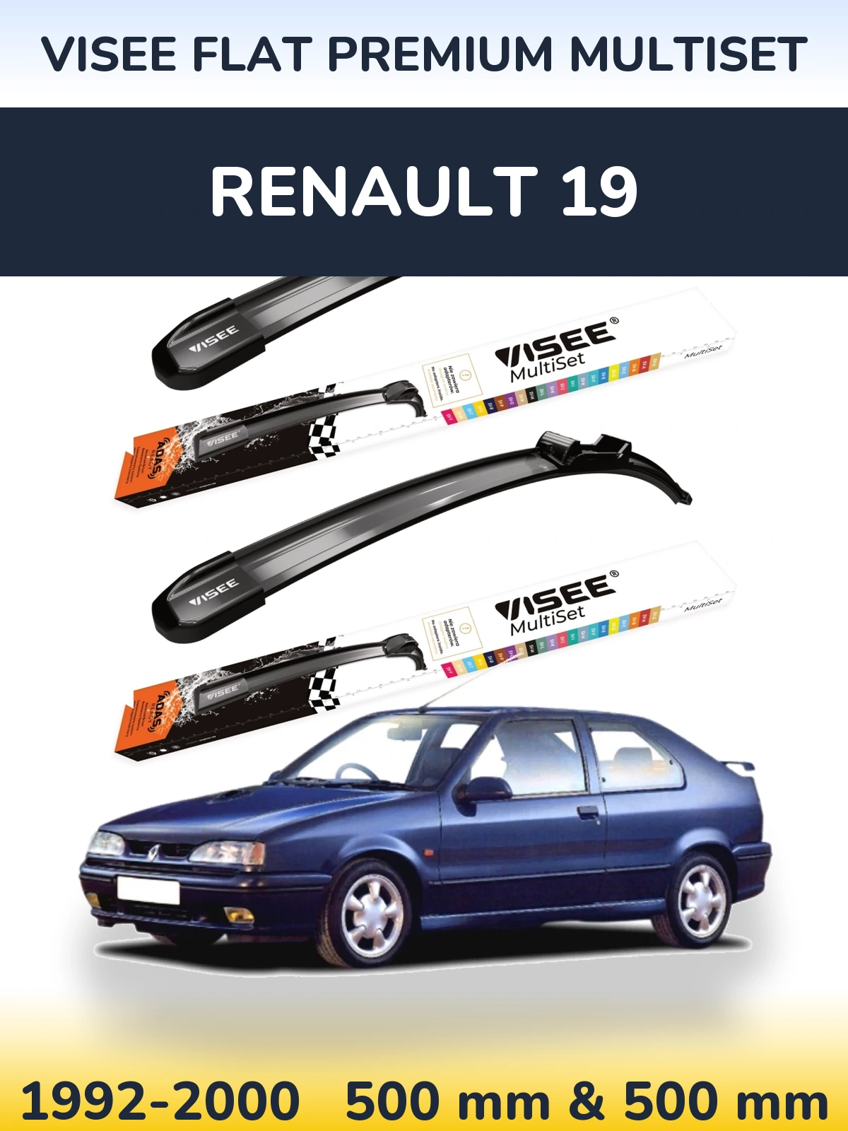 Комплект передніх щіток VISEE FLAT PREMIUM MultiSet 500 & 500 мм для Renault 19 1992-2000
