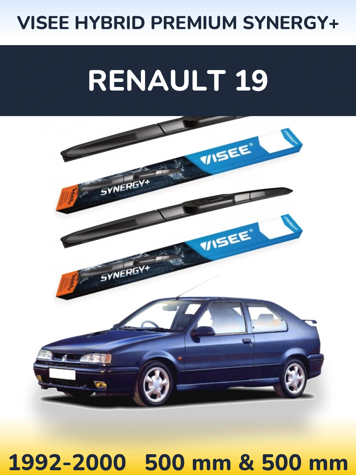 Komplet przednich wycieraczek VISEE HYBRID PREMIUM SYNERGY+ 500 & 500 mm do Renault 19 1992-2000