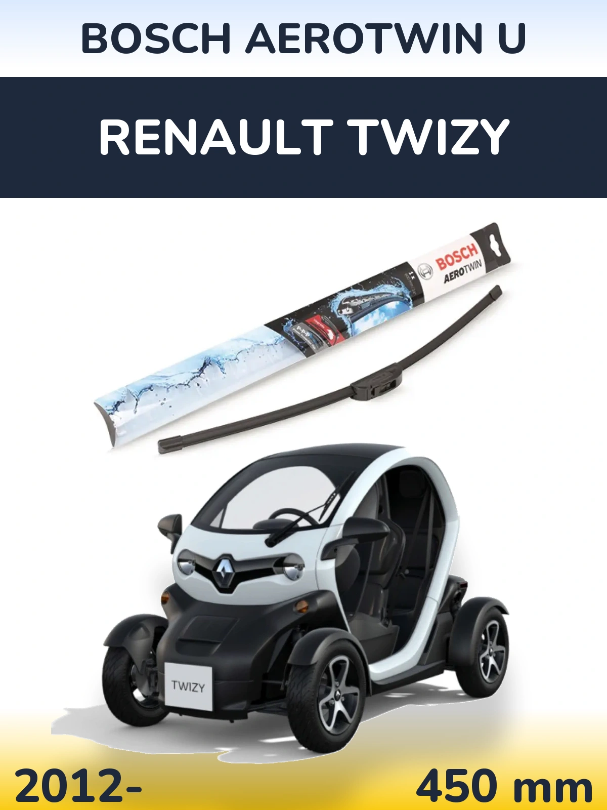 Front wiper blade BOSCH AeroTwin U 450 mm for Renault Twizy 2012-2026