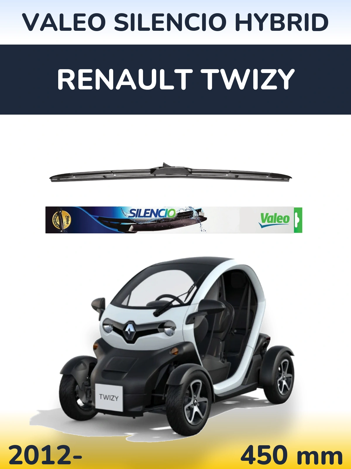 Front wiper blade Valeo Silencio Hybrid 450 mm for Renault Twizy 2012-2026