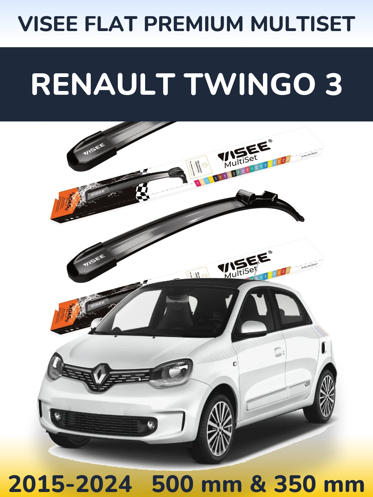 Комплект передних дворников VISEE FLAT PREMIUM MultiSet 500 & 350 мм для Renault Twingo 3 2015-2024