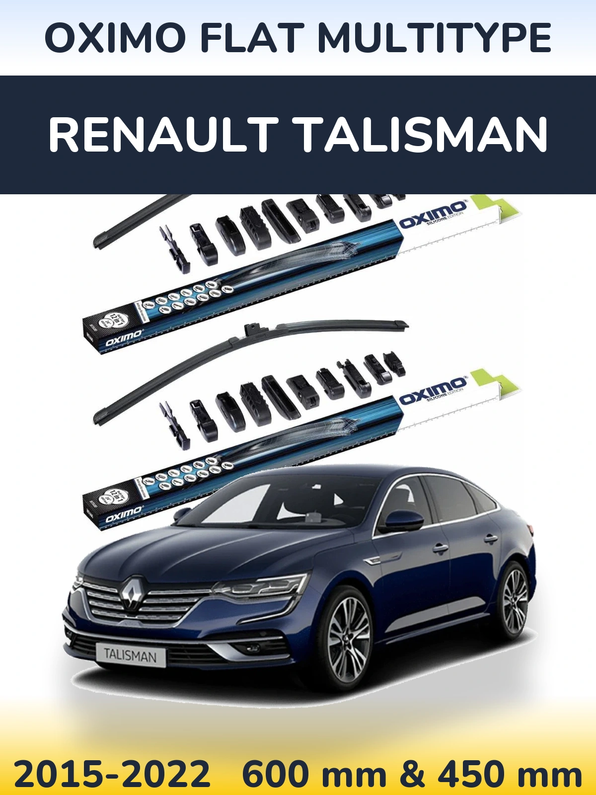Комплект передних дворников Oximo Flat MultiТипe 600 & 450 мм для Renault Talisman 2015-2022