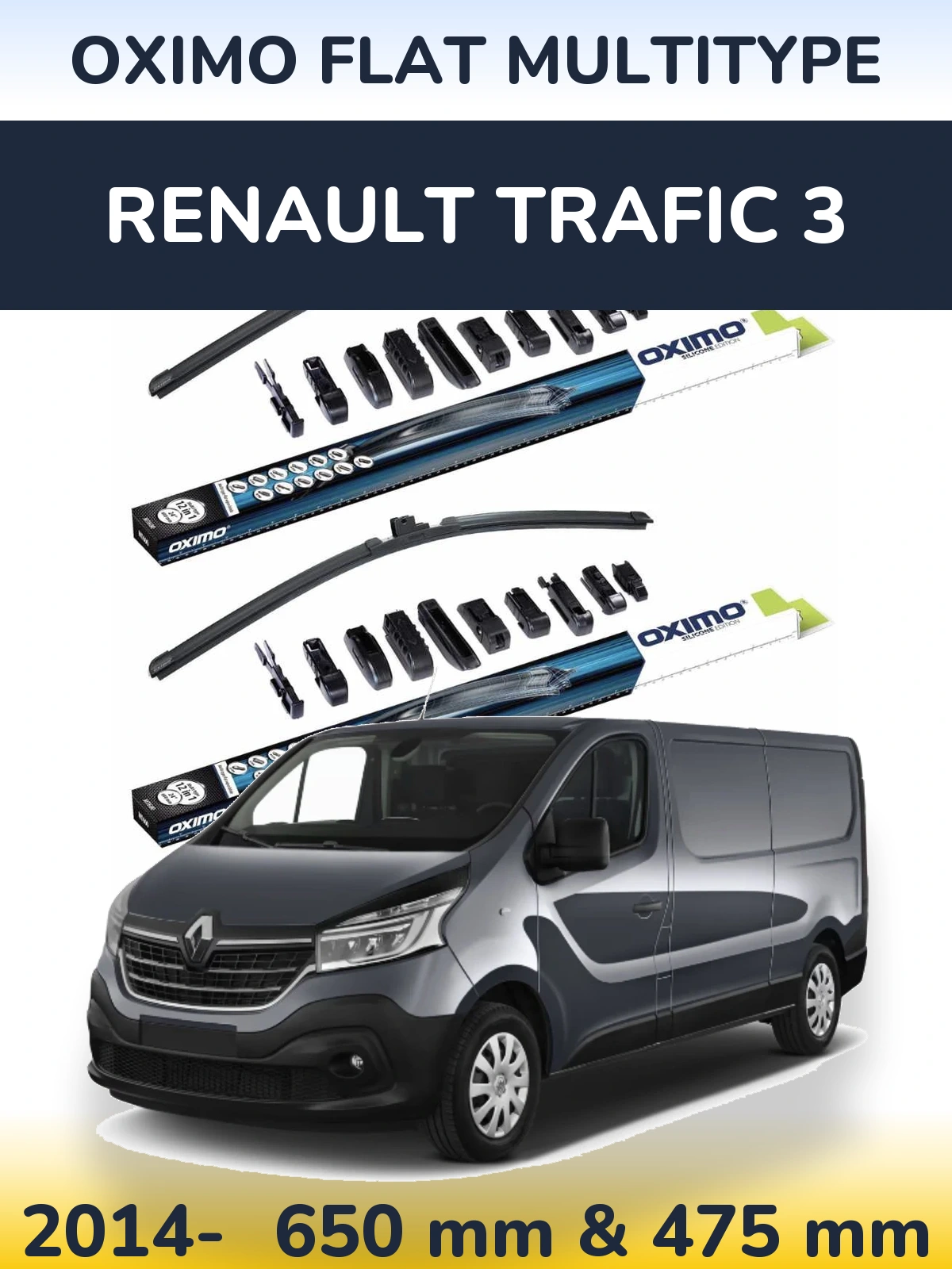 Komplet przednich wycieraczek Oximo Flat MultiType 650 & 475 mm do Renault Trafic 3 2014-2026