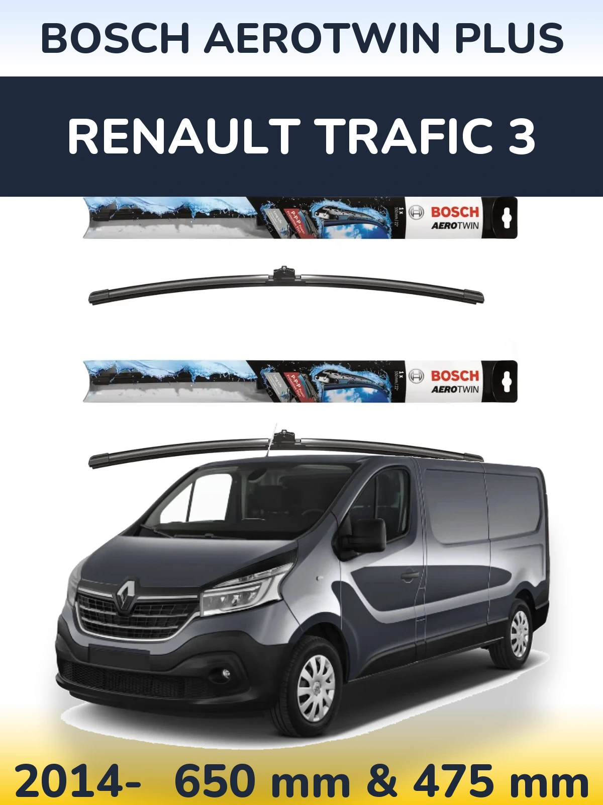Komplet przednich wycieraczek BOSCH AeroTwin Plus 650 & 475 mm do Renault Trafic 3 2014-2026