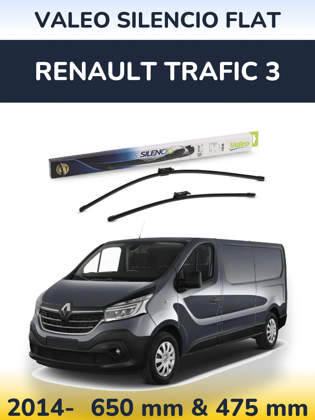Komplet przednich wycieraczek Valeo Silencio Flat 650 & 475 mm do Renault Trafic 3 2014-2026