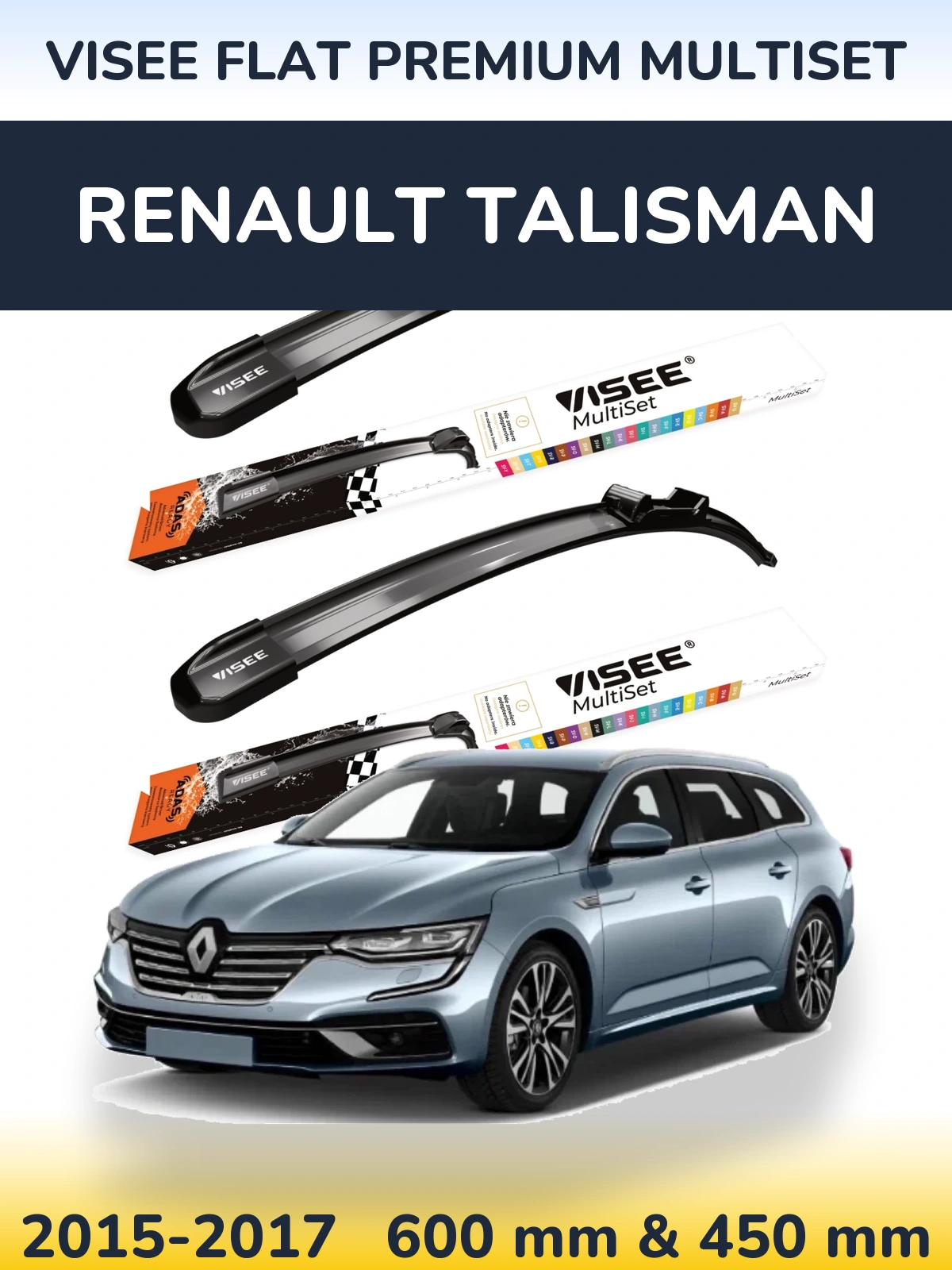 Komplet przednich wycieraczek VISEE FLAT PREMIUM MultiSet 600 & 450 mm do Renault Talisman 2015-2017