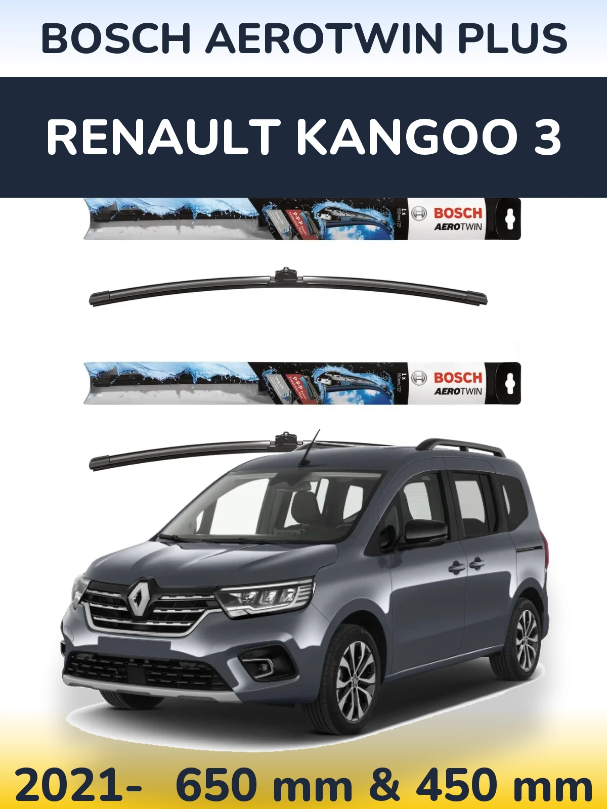 Komplet przednich wycieraczek BOSCH AeroTwin Plus 650 & 450 mm do Renault Kangoo 3 2021-2026
