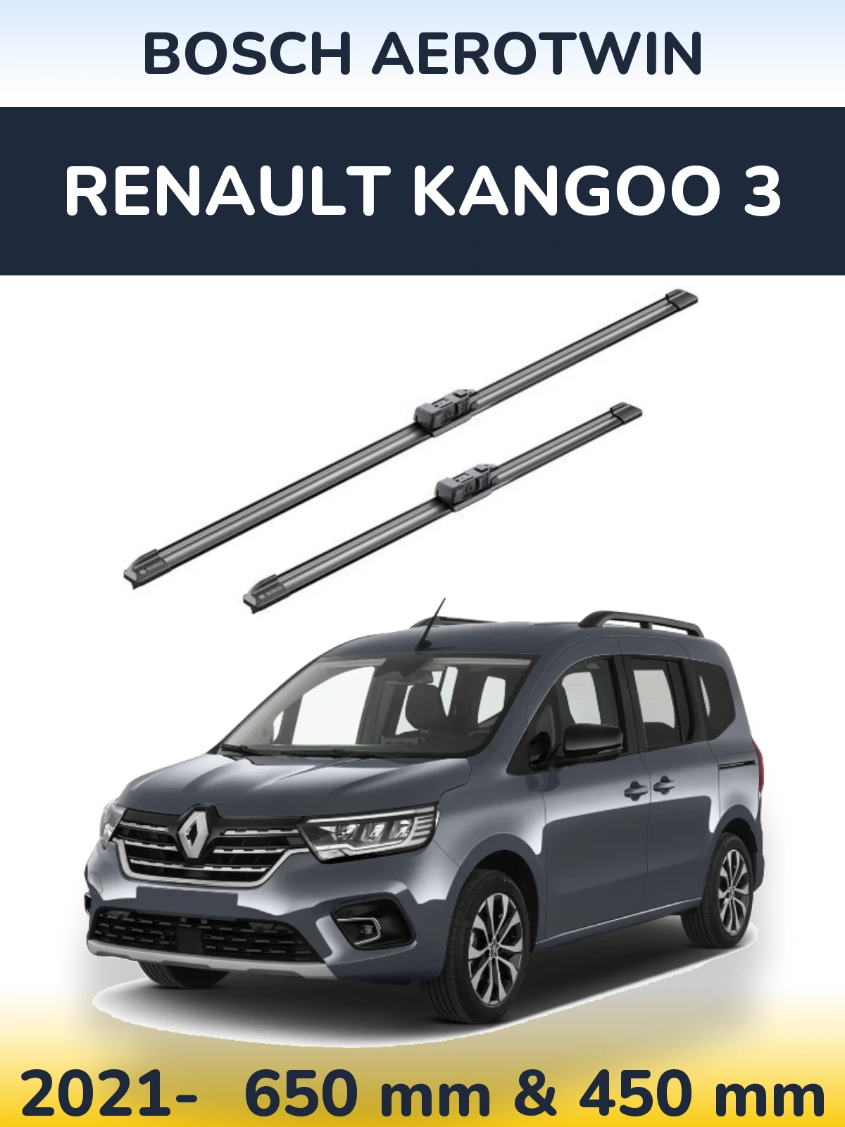 Komplet przednich wycieraczek BOSCH AeroTwin 650 & 450 mm do Renault Kangoo 3 2021-2026