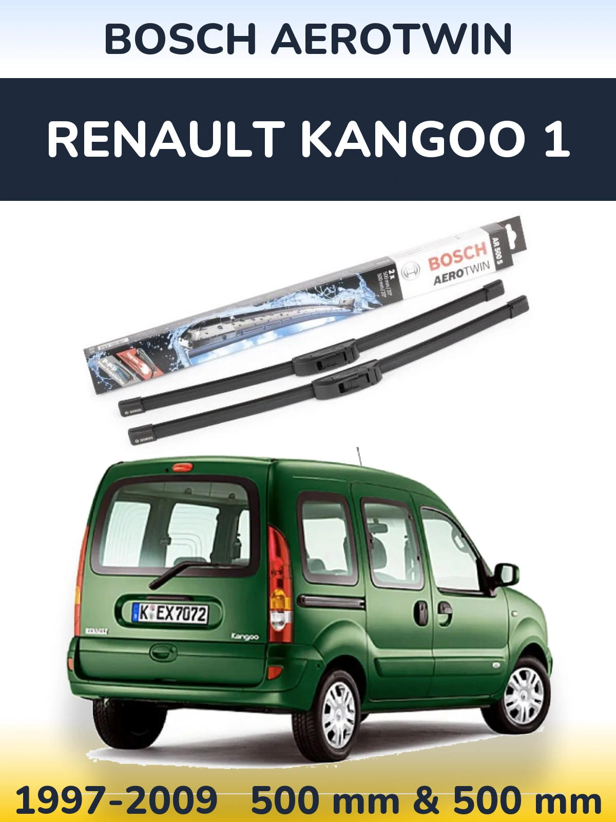 Komplet przednich wycieraczek BOSCH AeroTwin 500 & 500 mm do Renault Kangoo 1 1997-2009