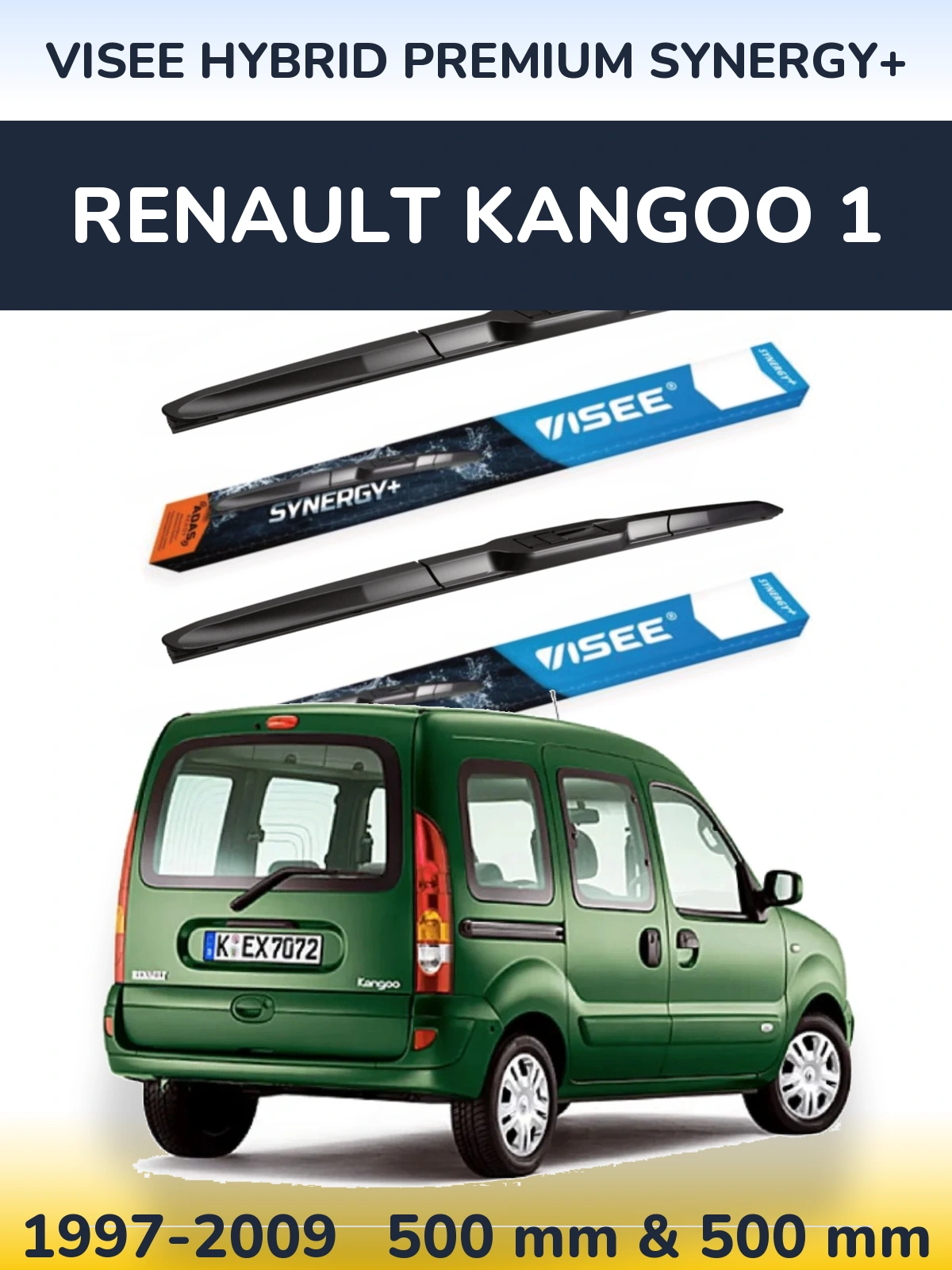 Комплект передних дворников VISEE HYBRID PREMIUM SYNERGY+ 500 & 500 мм для Renault Kangoo 1 1997-2009