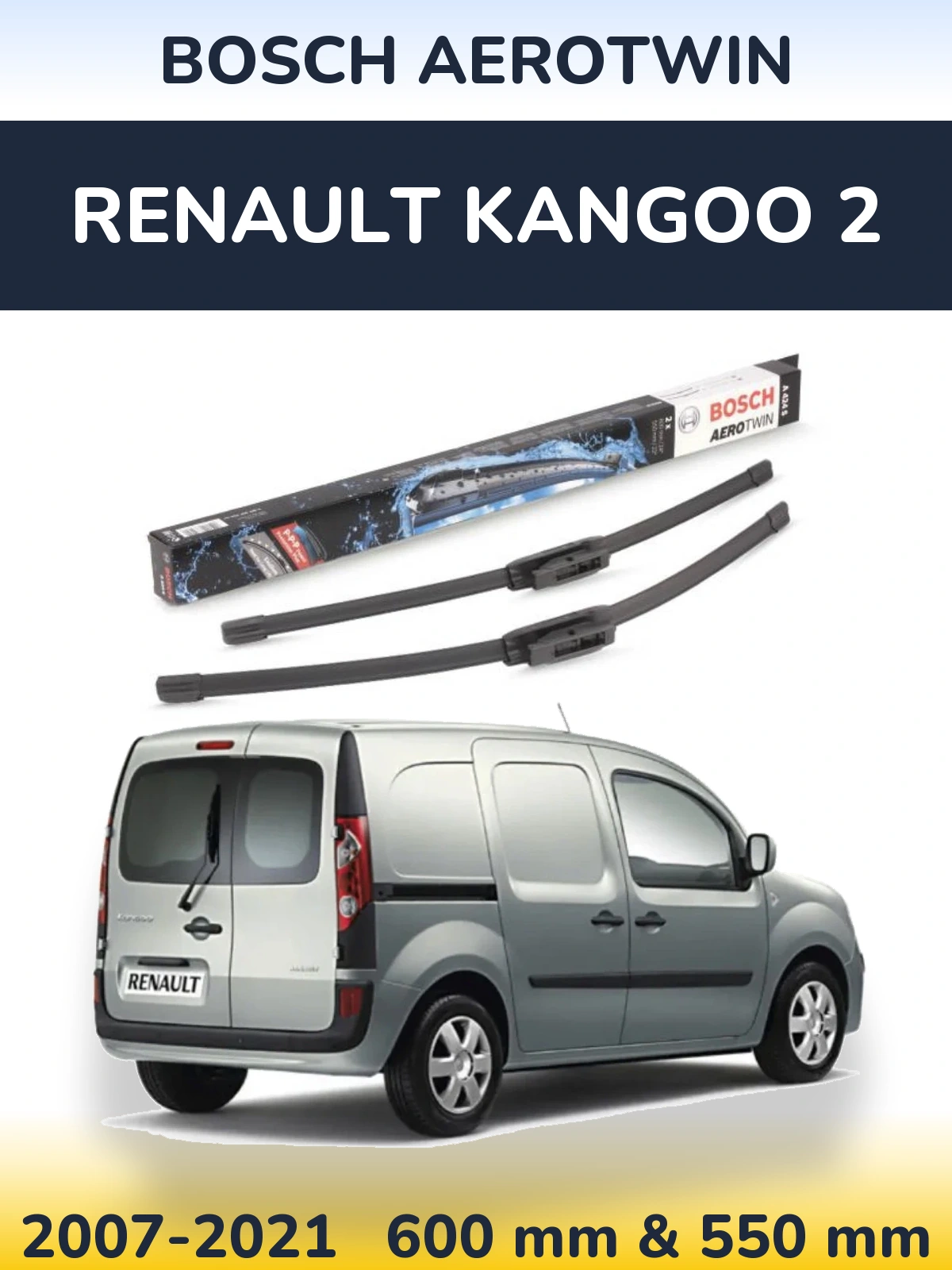 Комплект передних дворников BOSCH AeroTwin 600 & 550 мм для Renault Kangoo 2 2007-2021