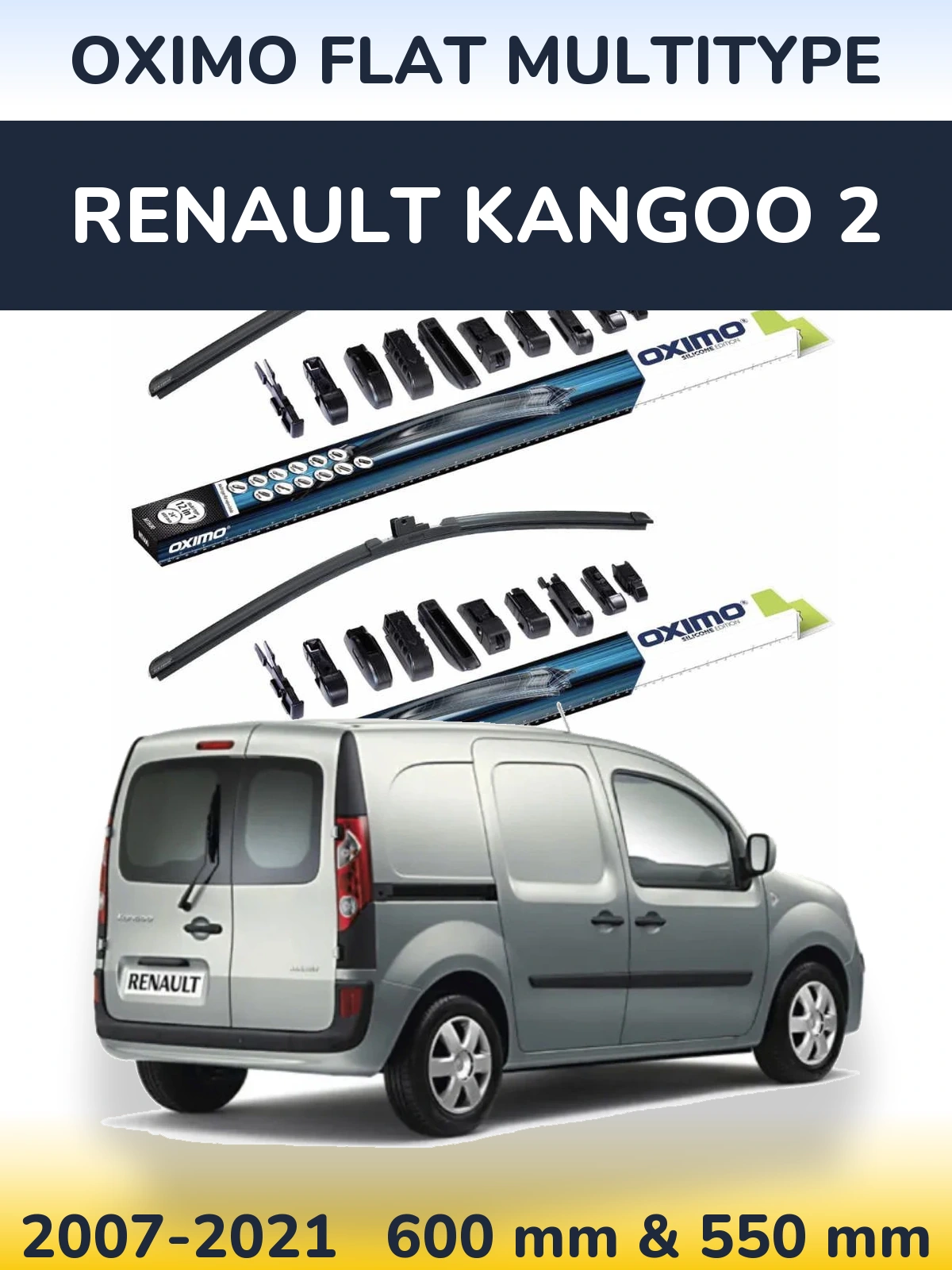 Front wiper blade set Oximo Flat MultiTypee 600 & 550 mm for Renault Kangoo 2 2007-2021