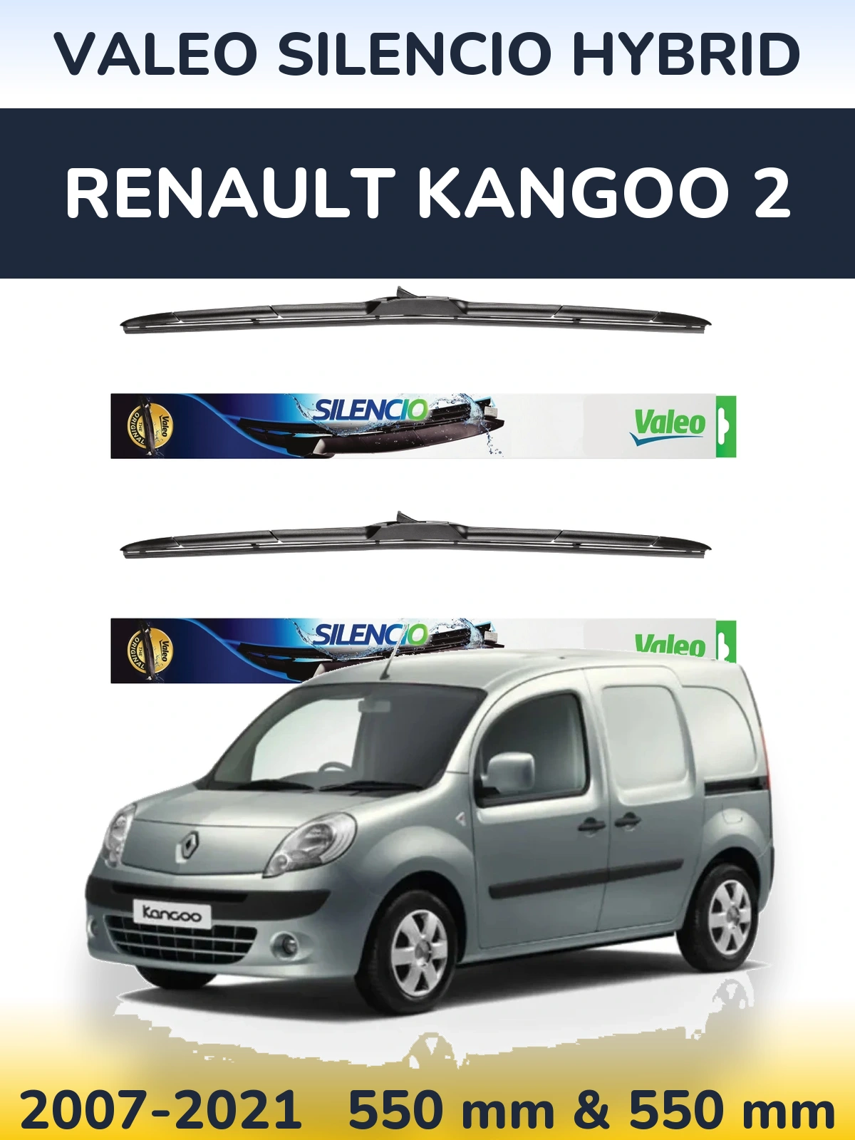 Komplet przednich wycieraczek Valeo Silencio Hybrid 550 & 550 mm do Renault Kangoo 2 2007-2021