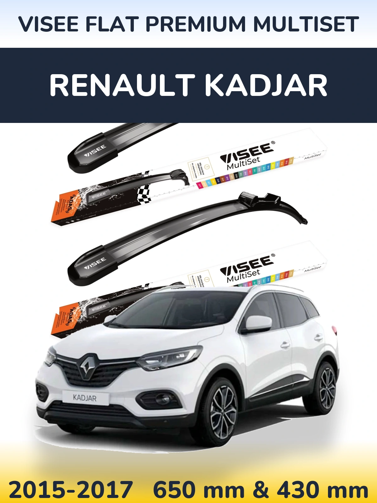 Komplet przednich wycieraczek VISEE FLAT PREMIUM MultiSet 650 & 430 mm do Renault Kadjar 2015-2017