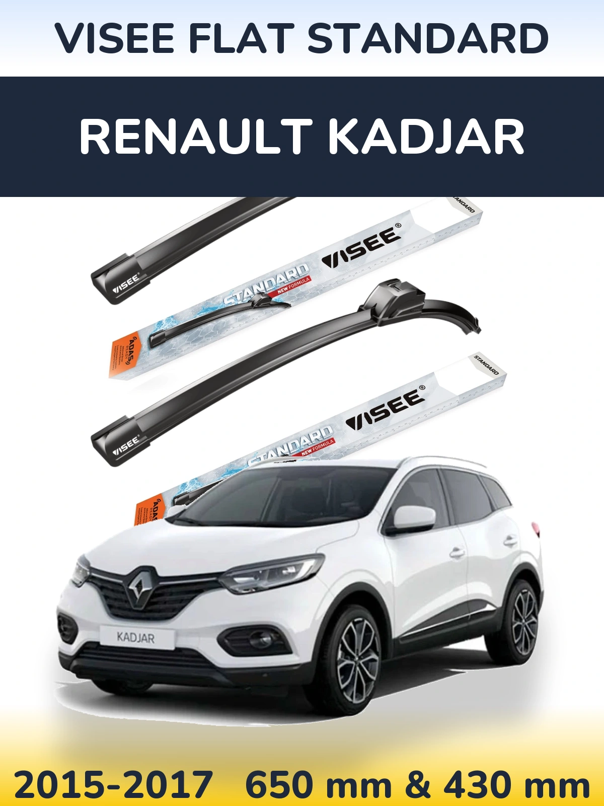 Komplet przednich wycieraczek VISEE FLAT STANDARD 650 & 430 mm do Renault Kadjar 2015-2017