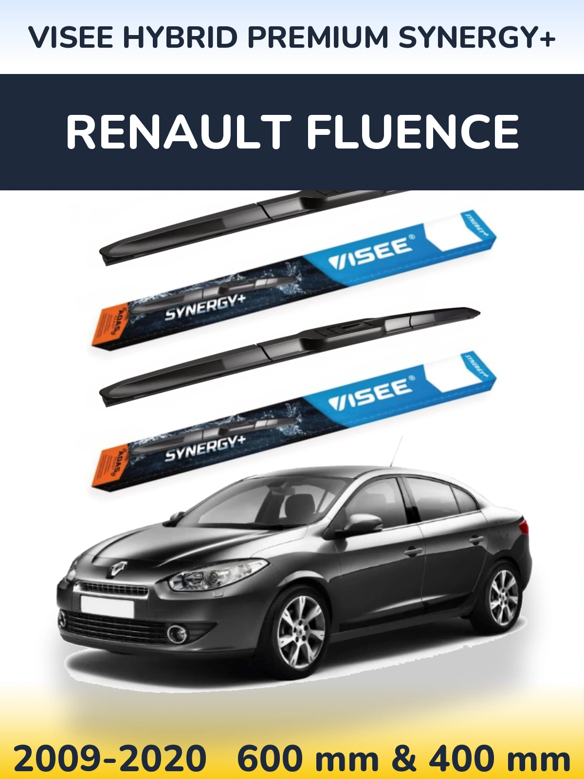 Комплект передніх щіток VISEE HYBRID PREMIUM SYNERGY+ 600 & 400 мм для Renault Fluence 2009-2020