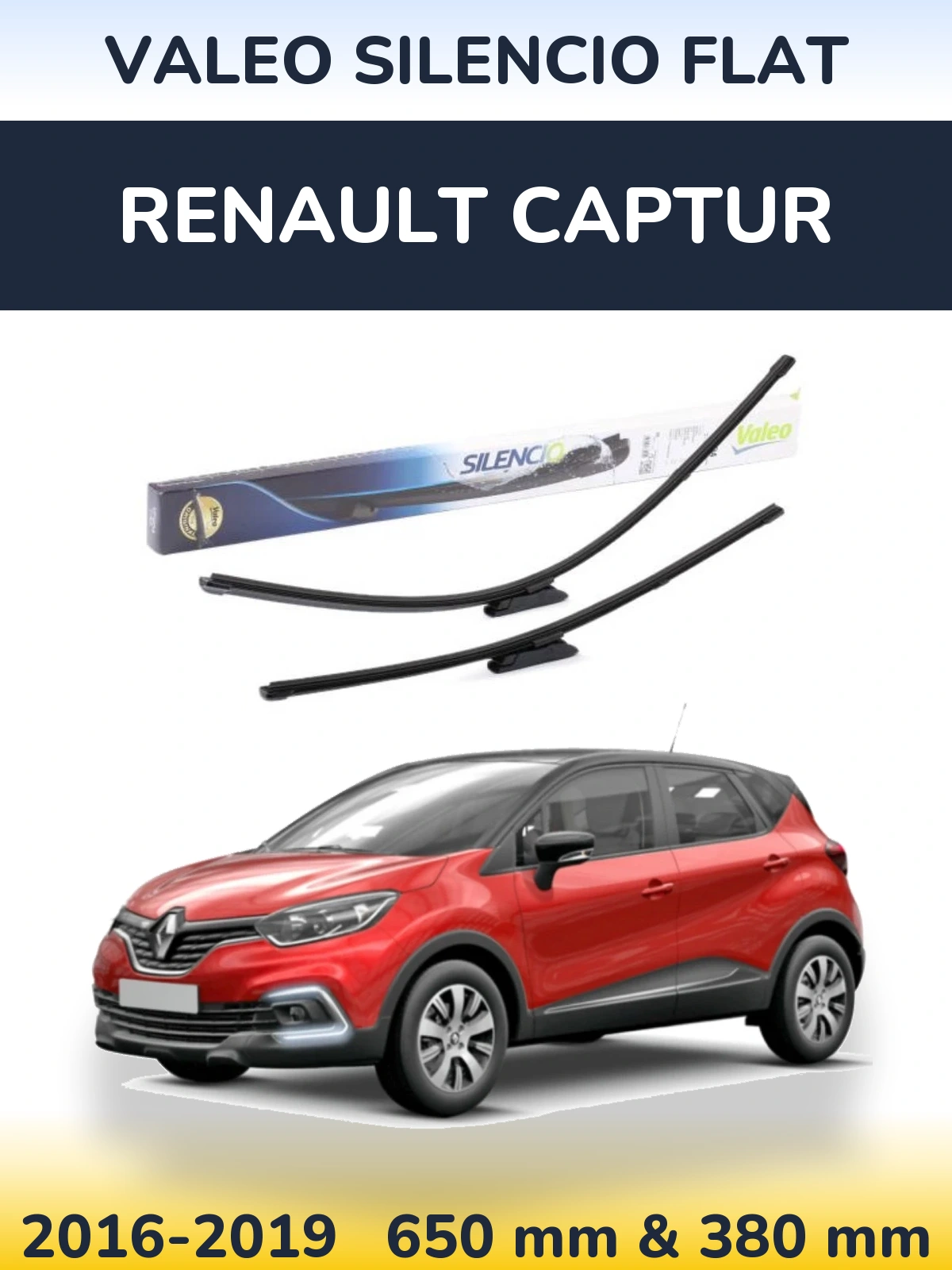 Front wiper blade set Valeo Silencio Flat 650 & 380 mm for Renault Captur 2016-2019