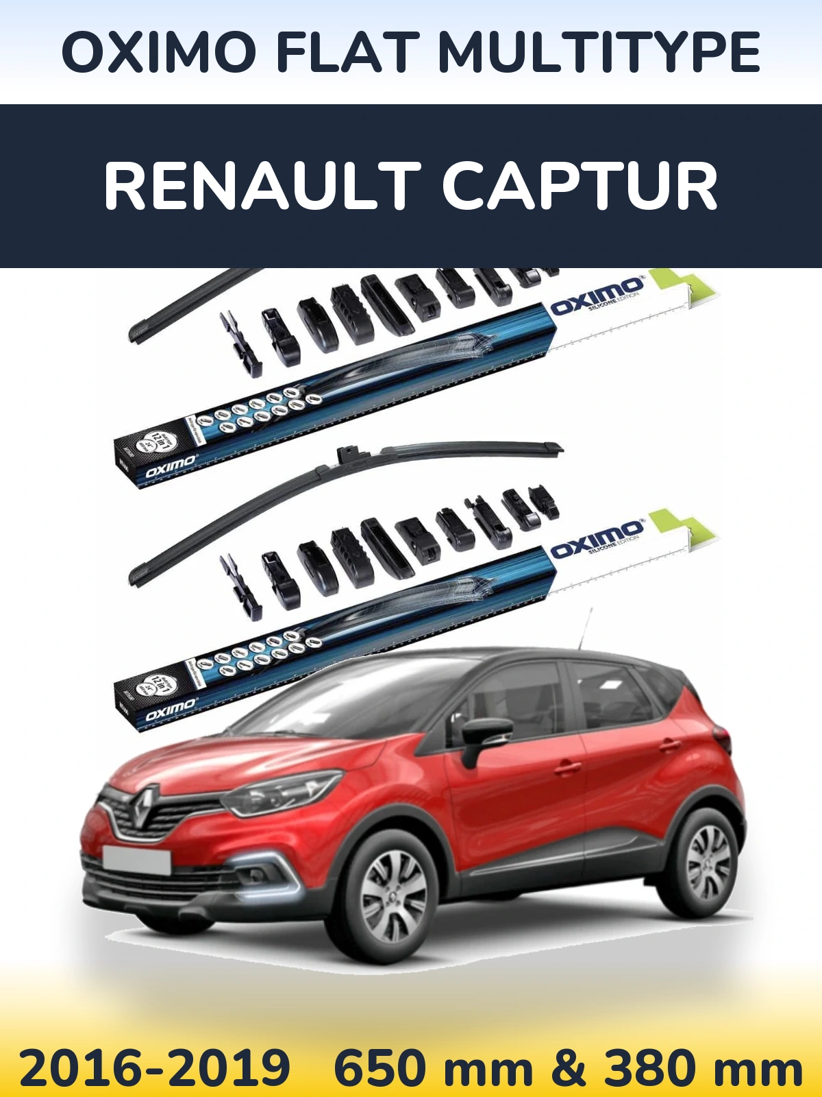 Komplet przednich wycieraczek Oximo Flat MultiType 650 & 380 mm do Renault Captur 2016-2019