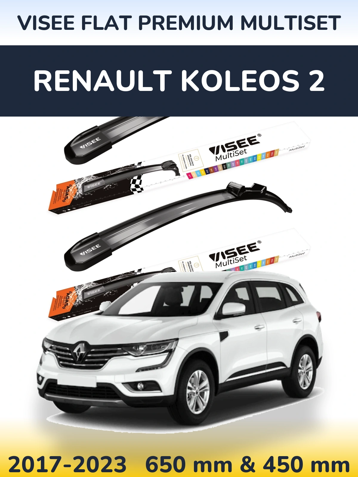 Front wiper blade set VISEE FLAT PREMIUM MultiSet 650 & 450 mm for Renault Koleos 2 2017-2023