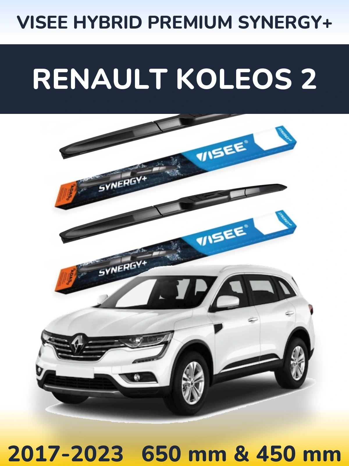 Komplet przednich wycieraczek VISEE HYBRID PREMIUM SYNERGY+ 650 & 450 mm do Renault Koleos 2 2017-2023