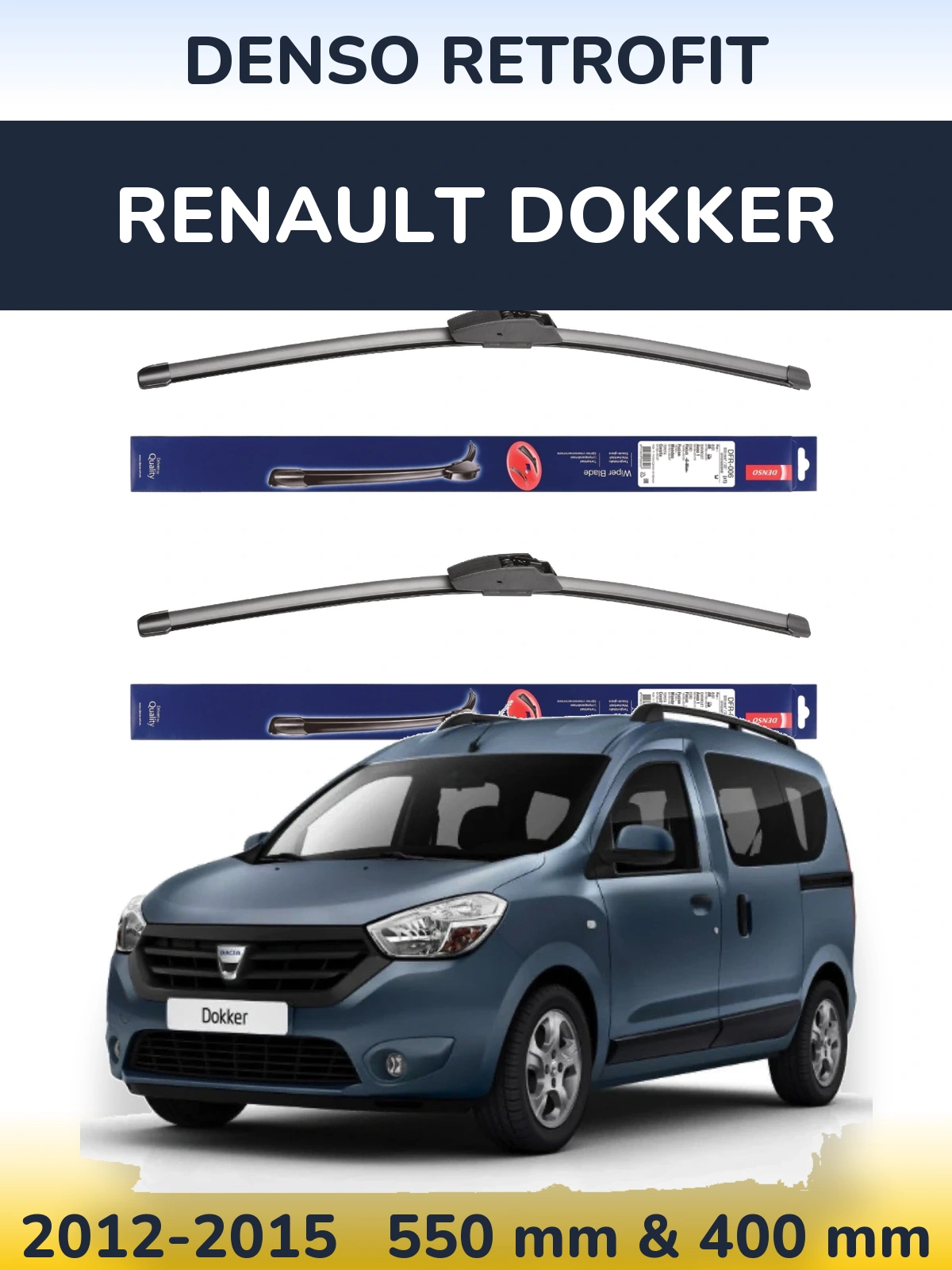 Komplet przednich wycieraczek Denso Retrofit 550 & 400 mm do Renault Dokker 2012-2015