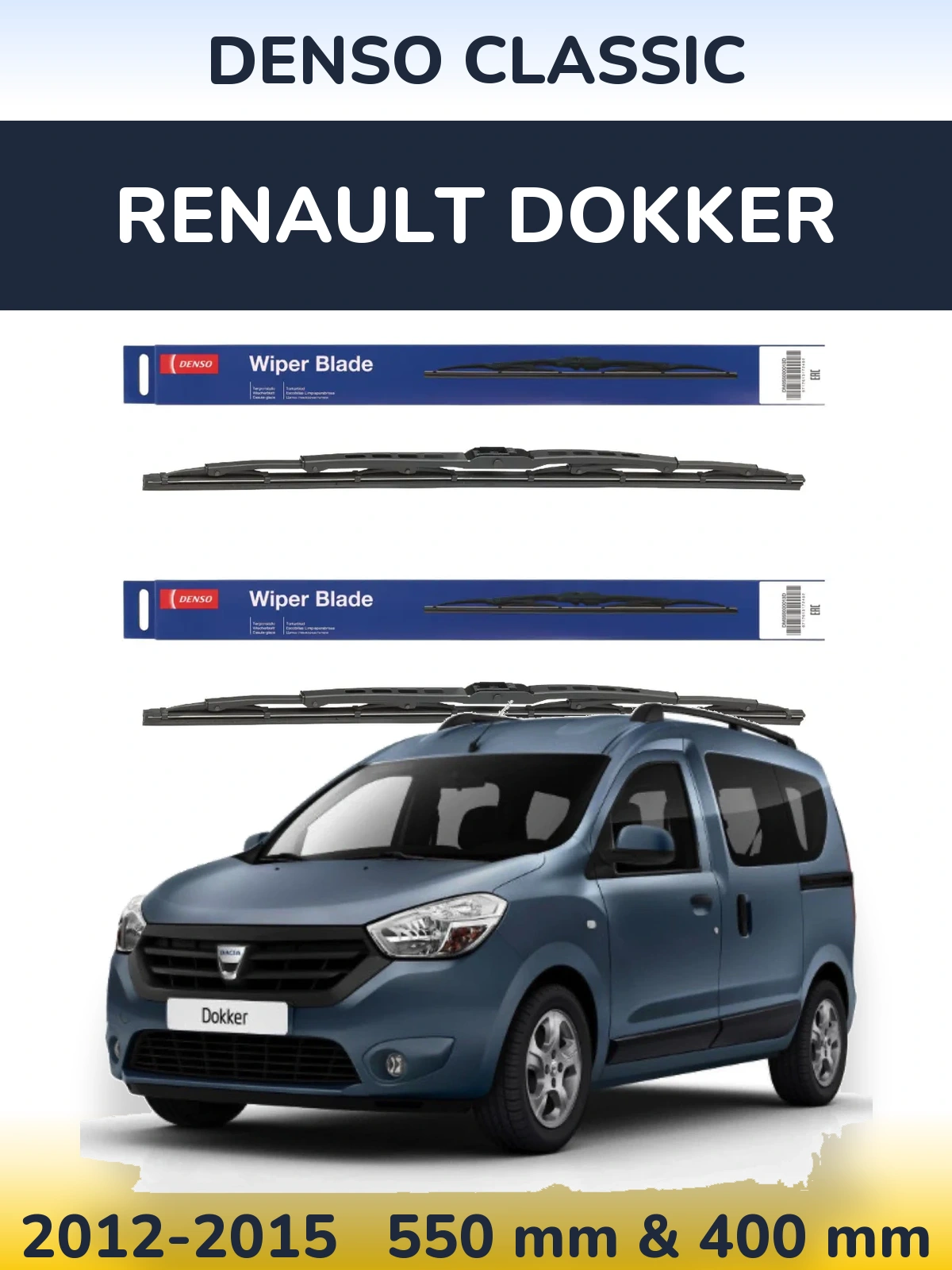 Komplet przednich wycieraczek Denso Classic 550 & 400 mm do Renault Dokker 2012-2015