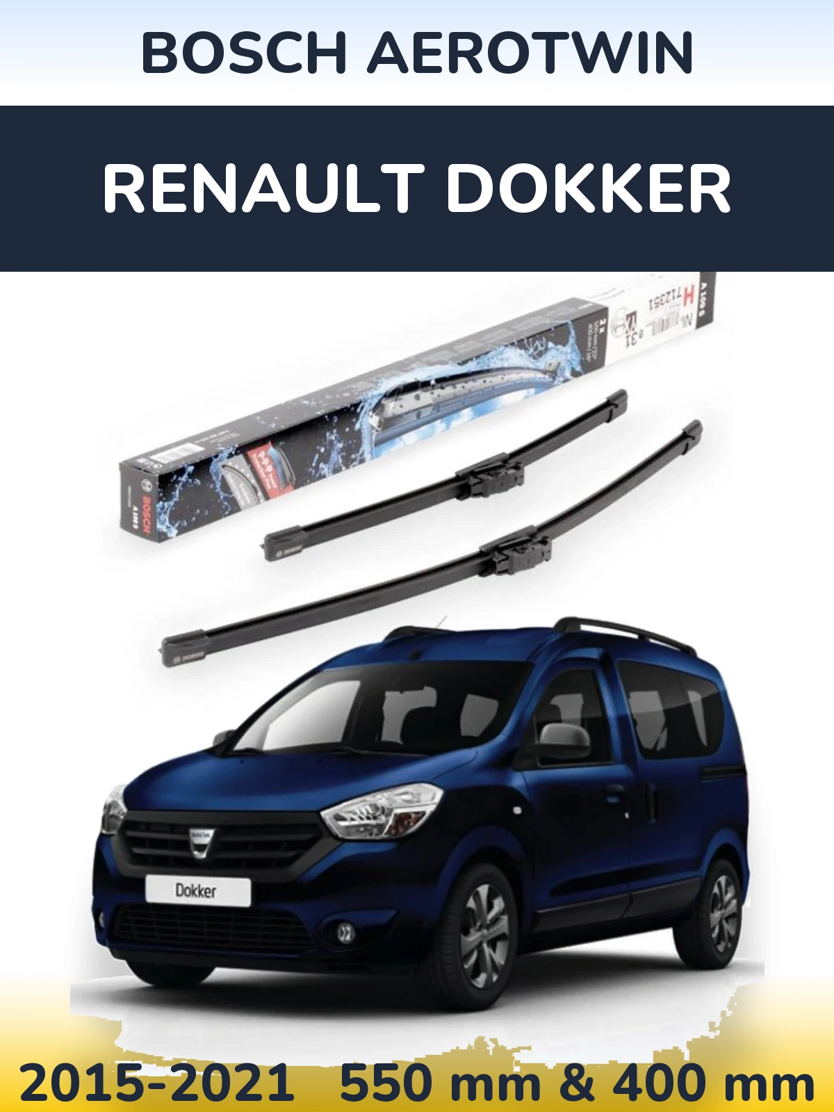 Komplet przednich wycieraczek BOSCH AeroTwin 550 & 400 mm do Renault Dokker 2015-2021