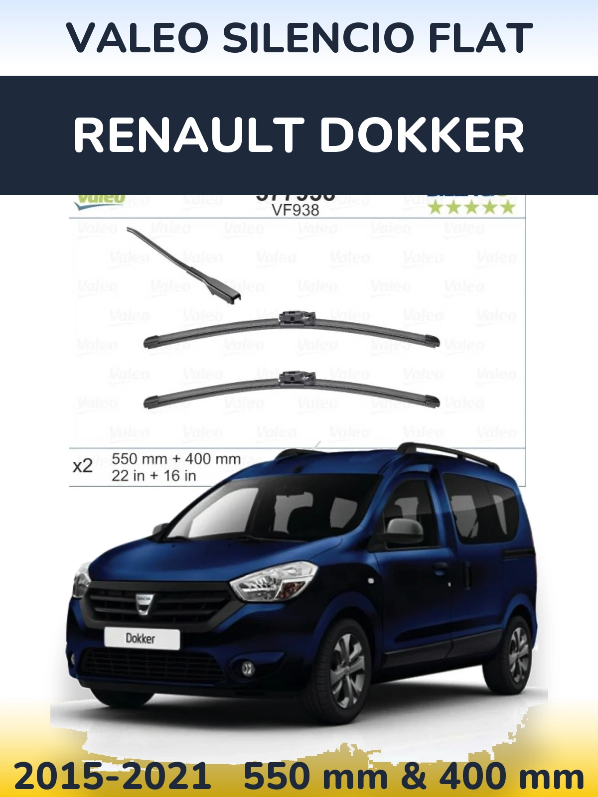 Komplet przednich wycieraczek Valeo Silencio Flat 550 & 400 mm do Renault Dokker 2015-2021