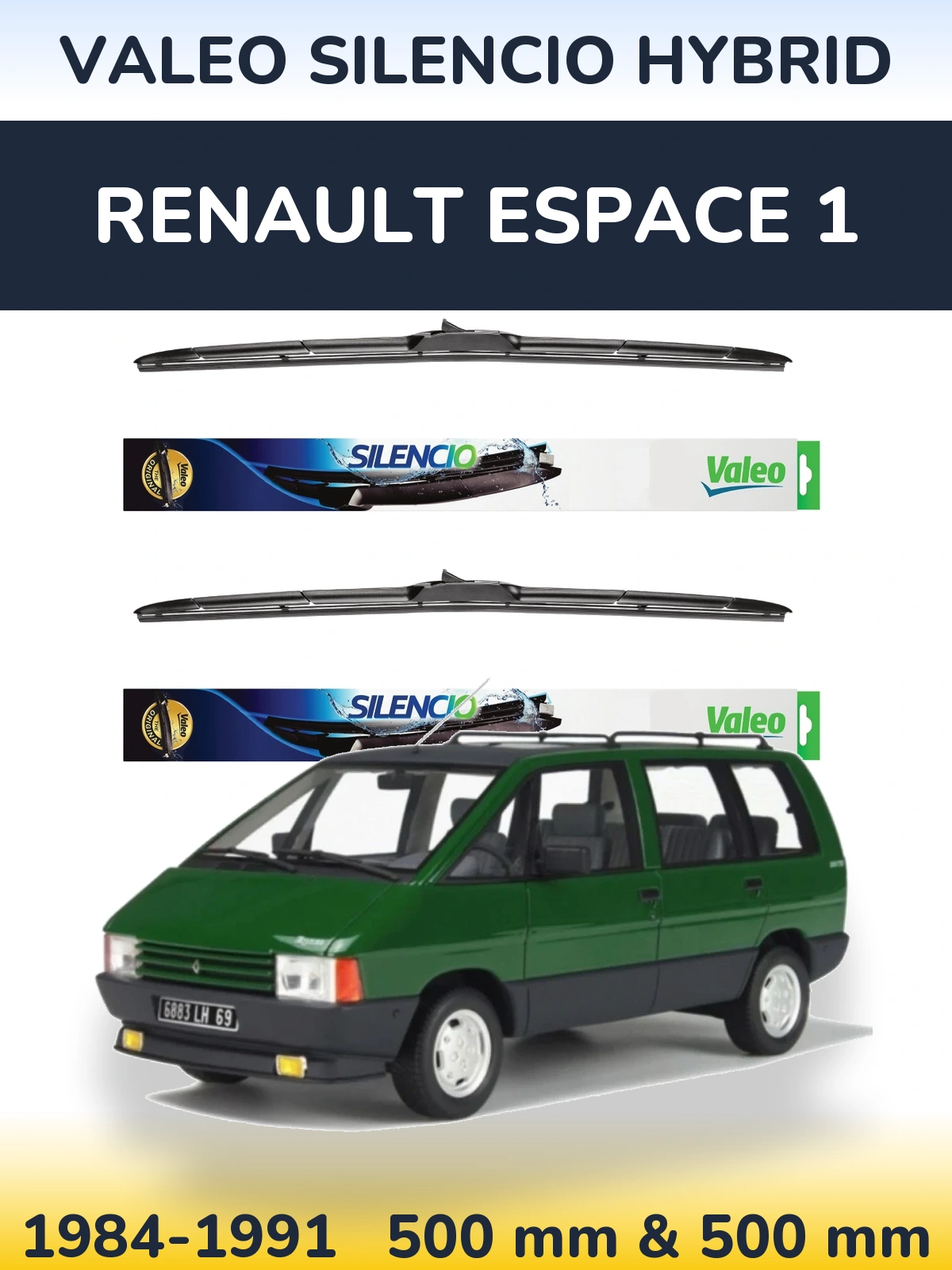 Komplet przednich wycieraczek Valeo Silencio Hybrid 500 & 500 mm do Renault Espace 1 1984-1991