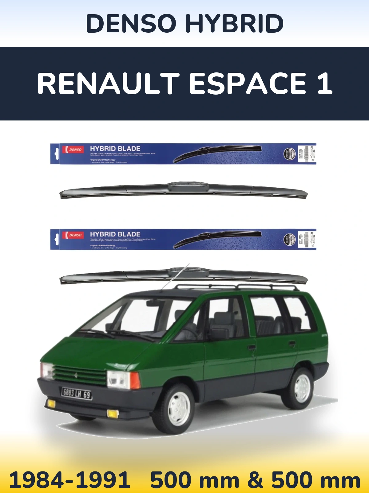 Komplet przednich wycieraczek Denso Hybrid 500 & 500 mm do Renault Espace 1 1984-1991