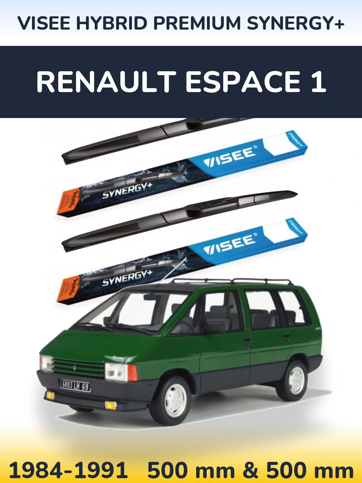 Komplet przednich wycieraczek VISEE HYBRID PREMIUM SYNERGY+ 500 & 500 mm do Renault Espace 1 1984-1991