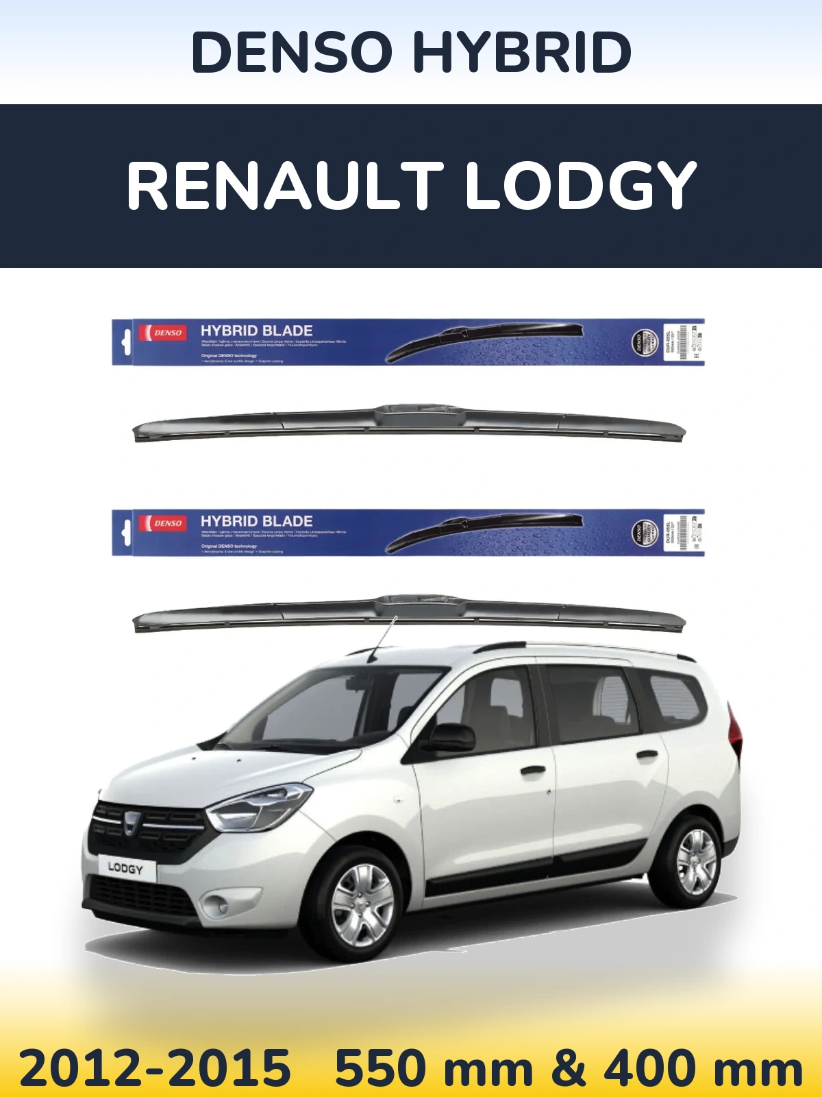 Front wiper blade set Denso Hybrid 550 & 400 mm for Renault Lodgy 2012-2015