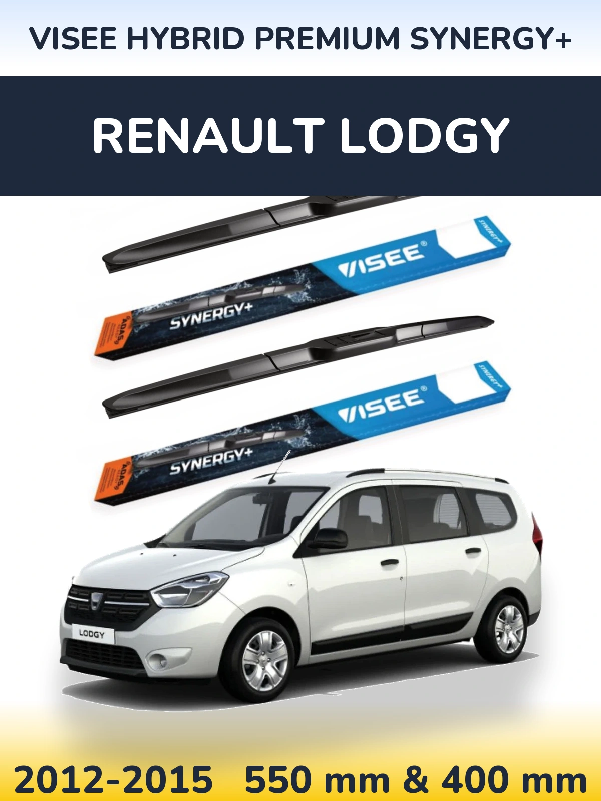 Komplet przednich wycieraczek VISEE HYBRID PREMIUM SYNERGY+ 550 & 400 mm do Renault Lodgy 2012-2015