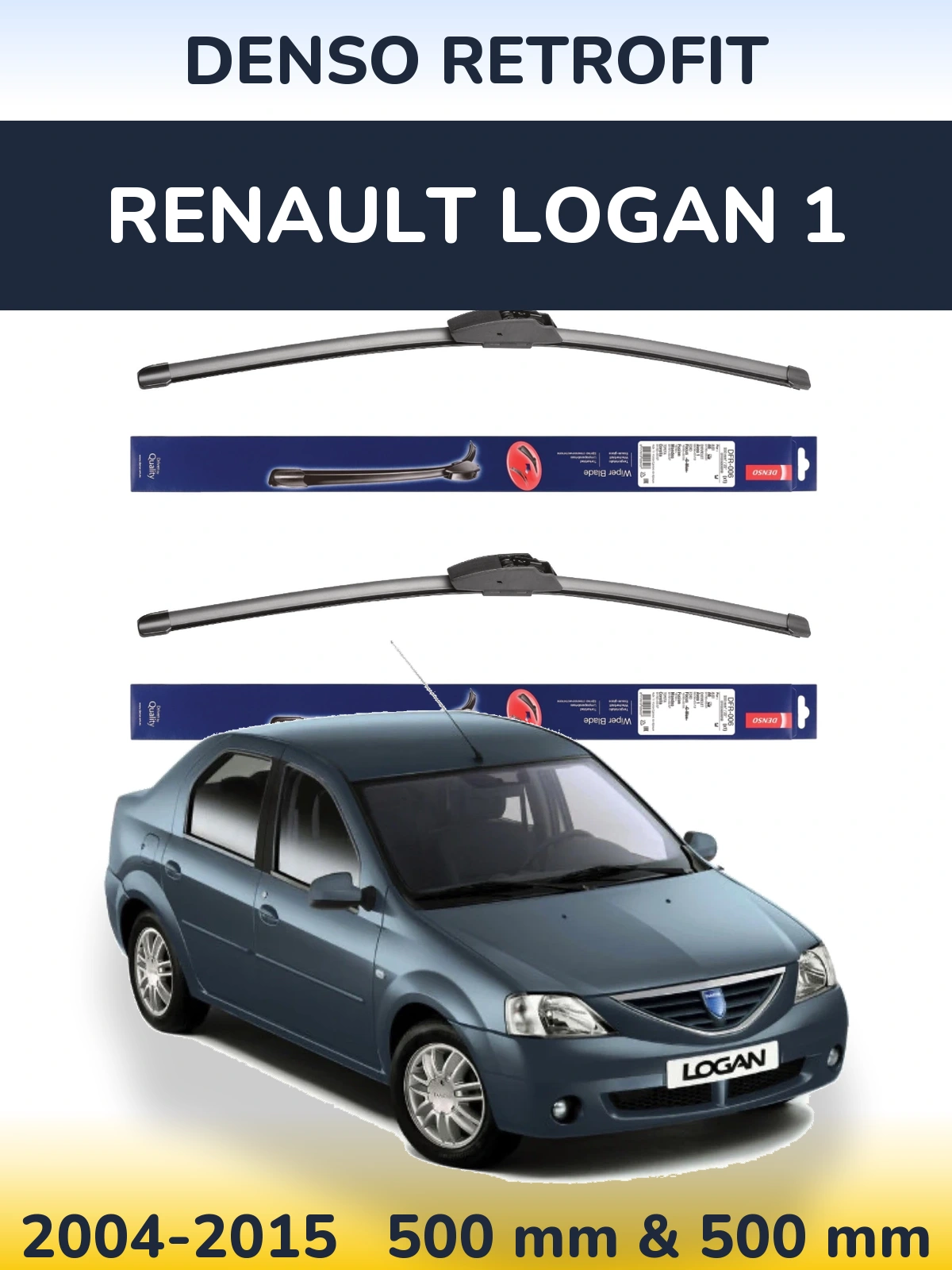 Komplet przednich wycieraczek Denso Retrofit 500 & 500 mm do Renault Logan 1 2004-2015