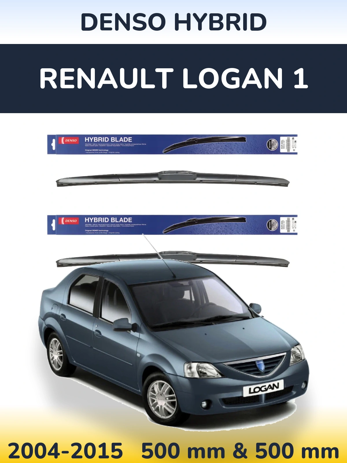 Komplet przednich wycieraczek Denso Hybrid 500 & 500 mm do Renault Logan 1 2004-2015