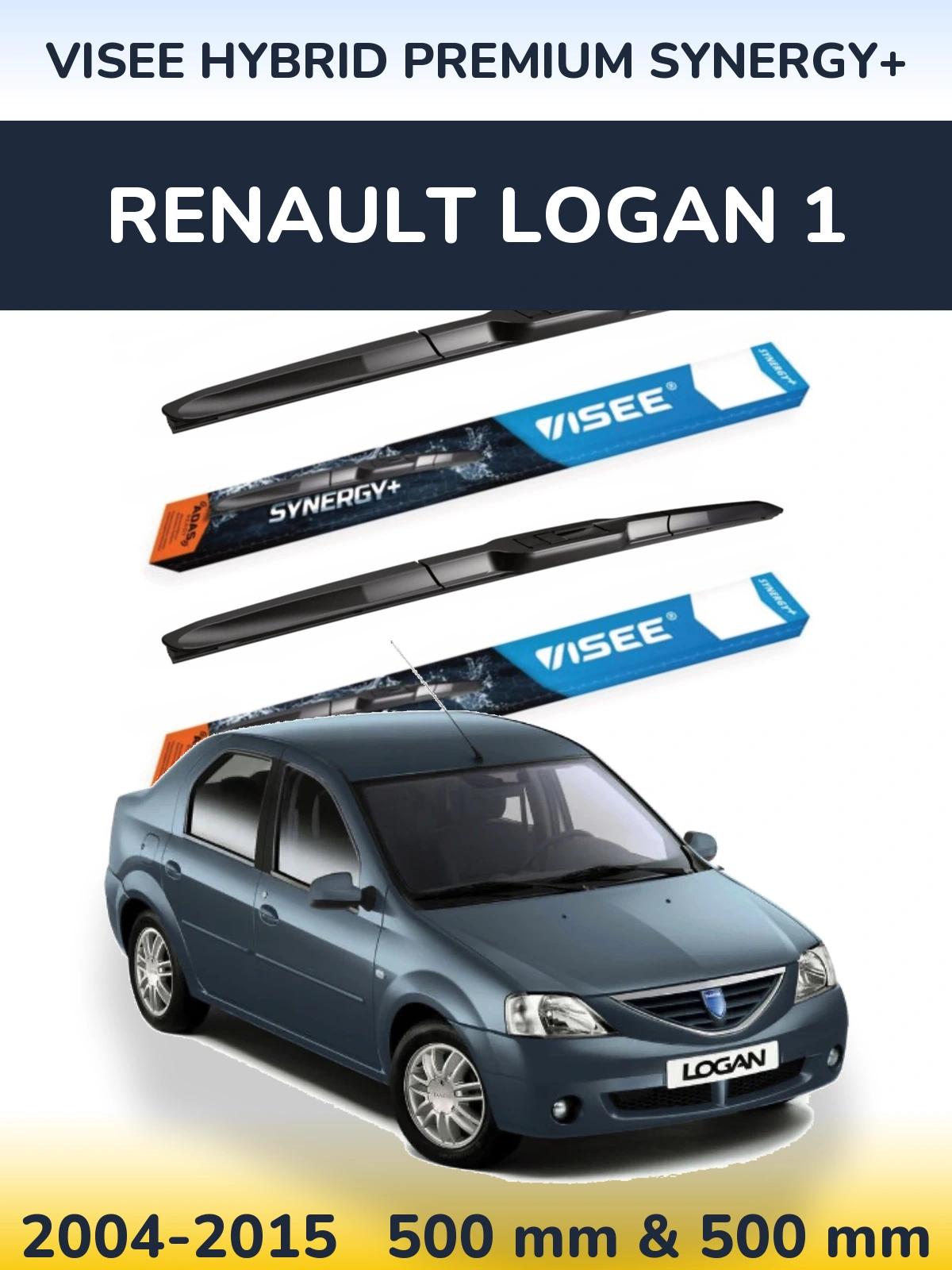 Komplet przednich wycieraczek VISEE HYBRID PREMIUM SYNERGY+ 500 & 500 mm do Renault Logan 1 2004-2015