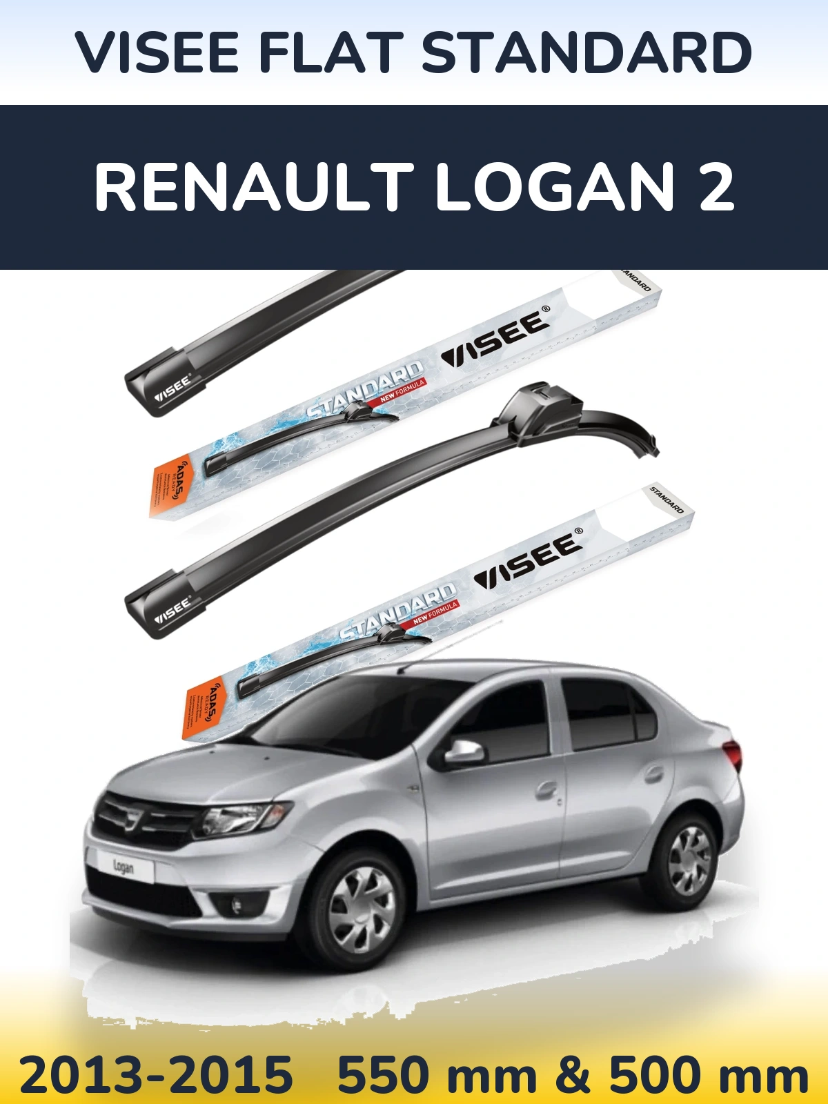 Komplet przednich wycieraczek VISEE FLAT STANDARD 550 & 500 mm do Renault Logan 2 2013-2015