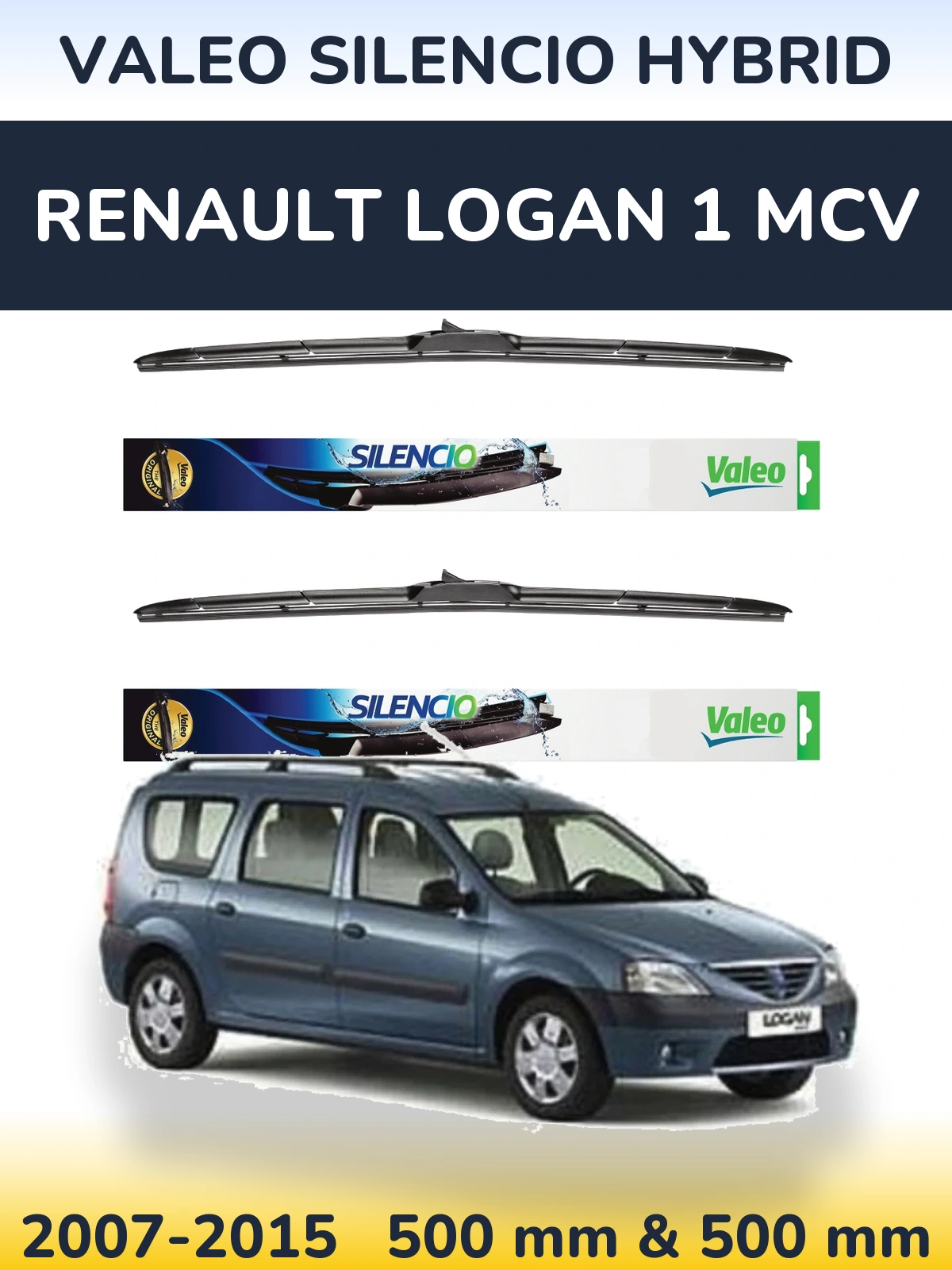 Komplet przednich wycieraczek Valeo Silencio Hybrid 500 & 500 mm do Renault Logan 1 MCV 2007-2015