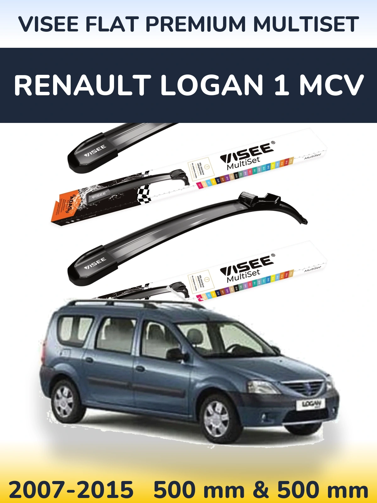 Комплект передніх щіток VISEE FLAT PREMIUM MultiSet 500 & 500 мм для Renault Logan 1 MCV 2007-2015