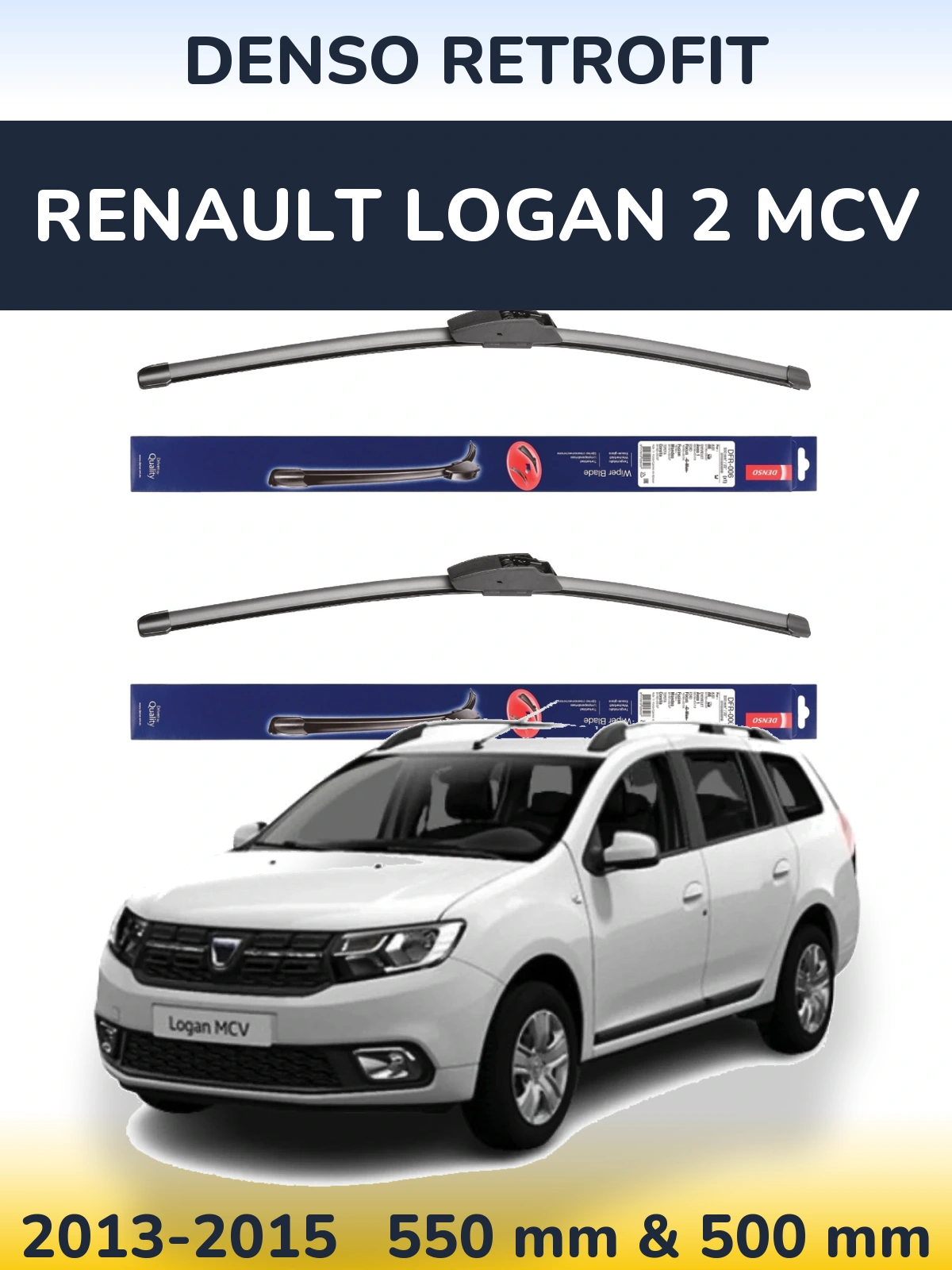Komplet przednich wycieraczek Denso Retrofit 550 & 500 mm do Renault Logan 2 MCV 2013-2015