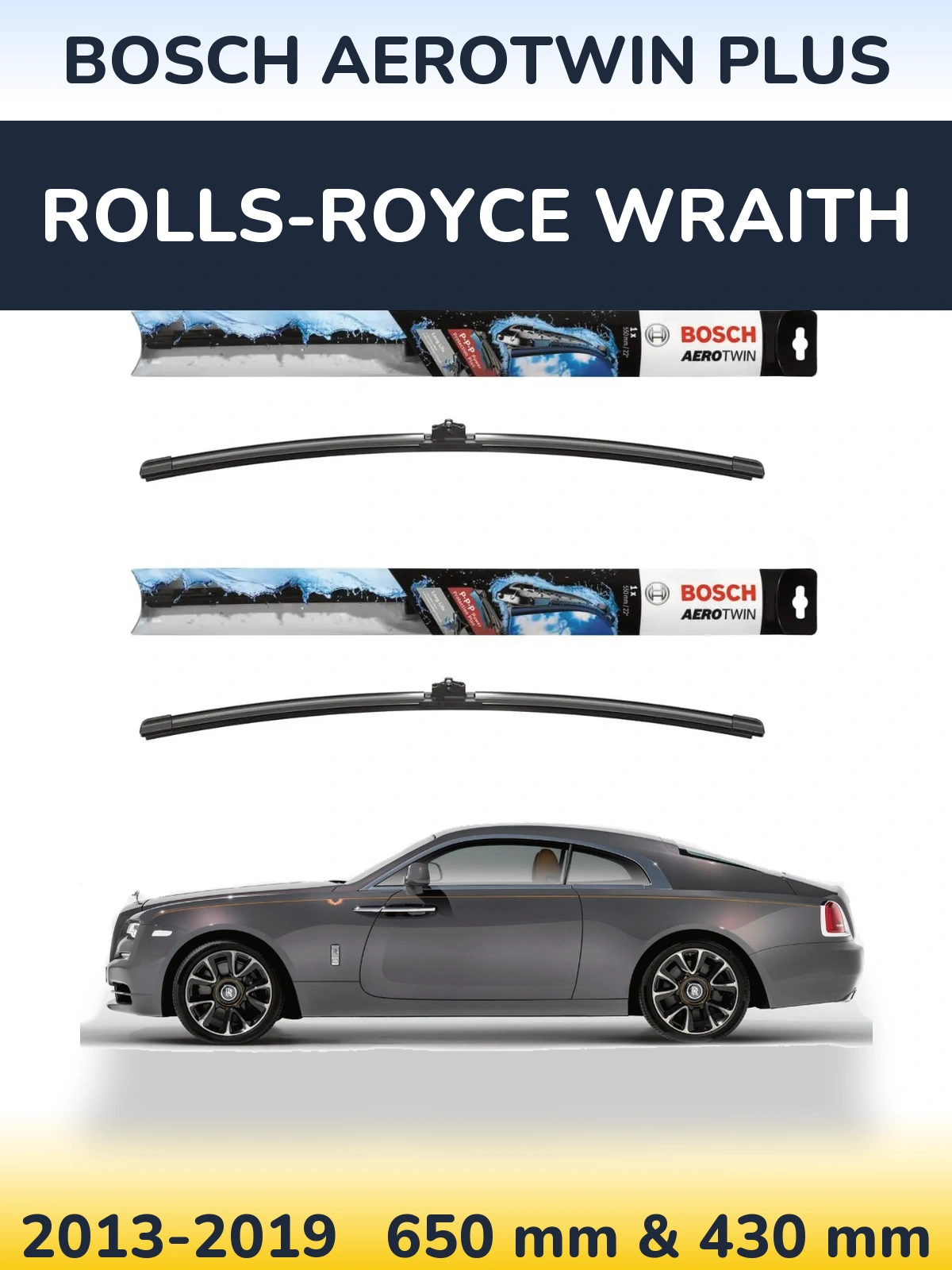 Komplet przednich wycieraczek BOSCH AeroTwin Plus 650 & 430 mm do Rolls-Royce Wraith 2013-2019