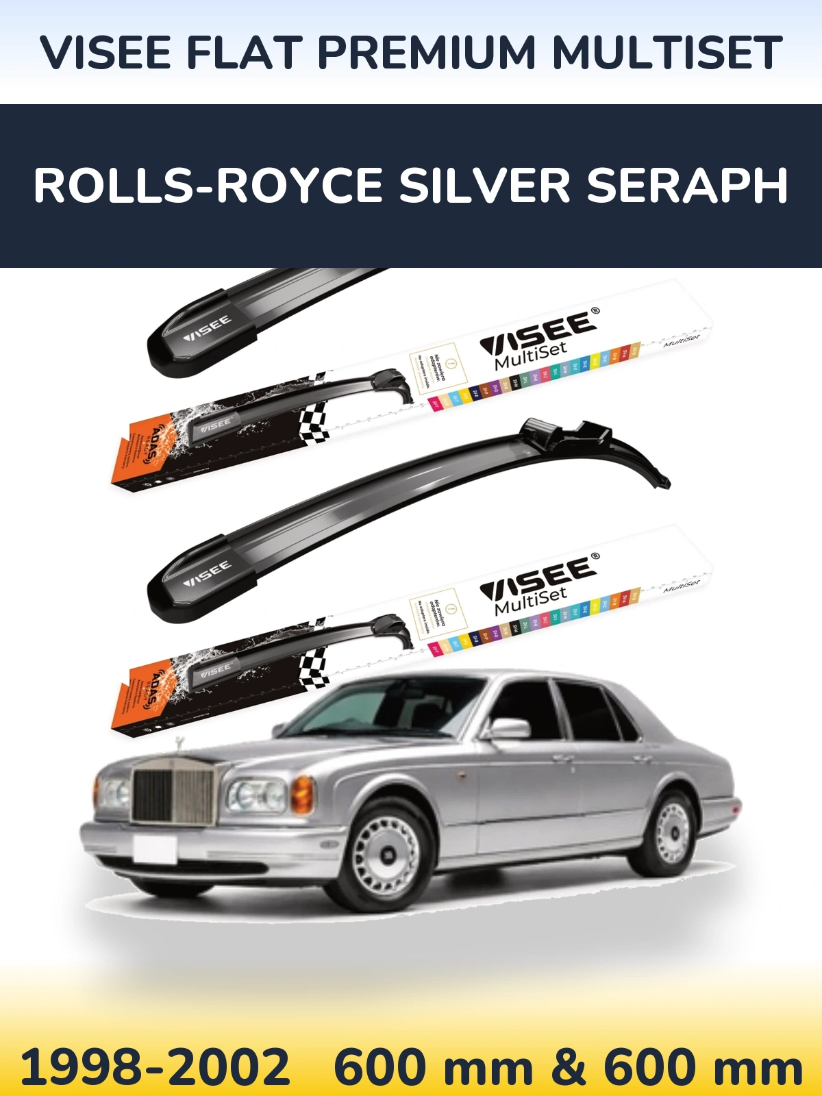 Komplet przednich wycieraczek VISEE FLAT PREMIUM MultiSet 600 & 600 mm do Rolls-Royce Silver Seraph 1998-2002