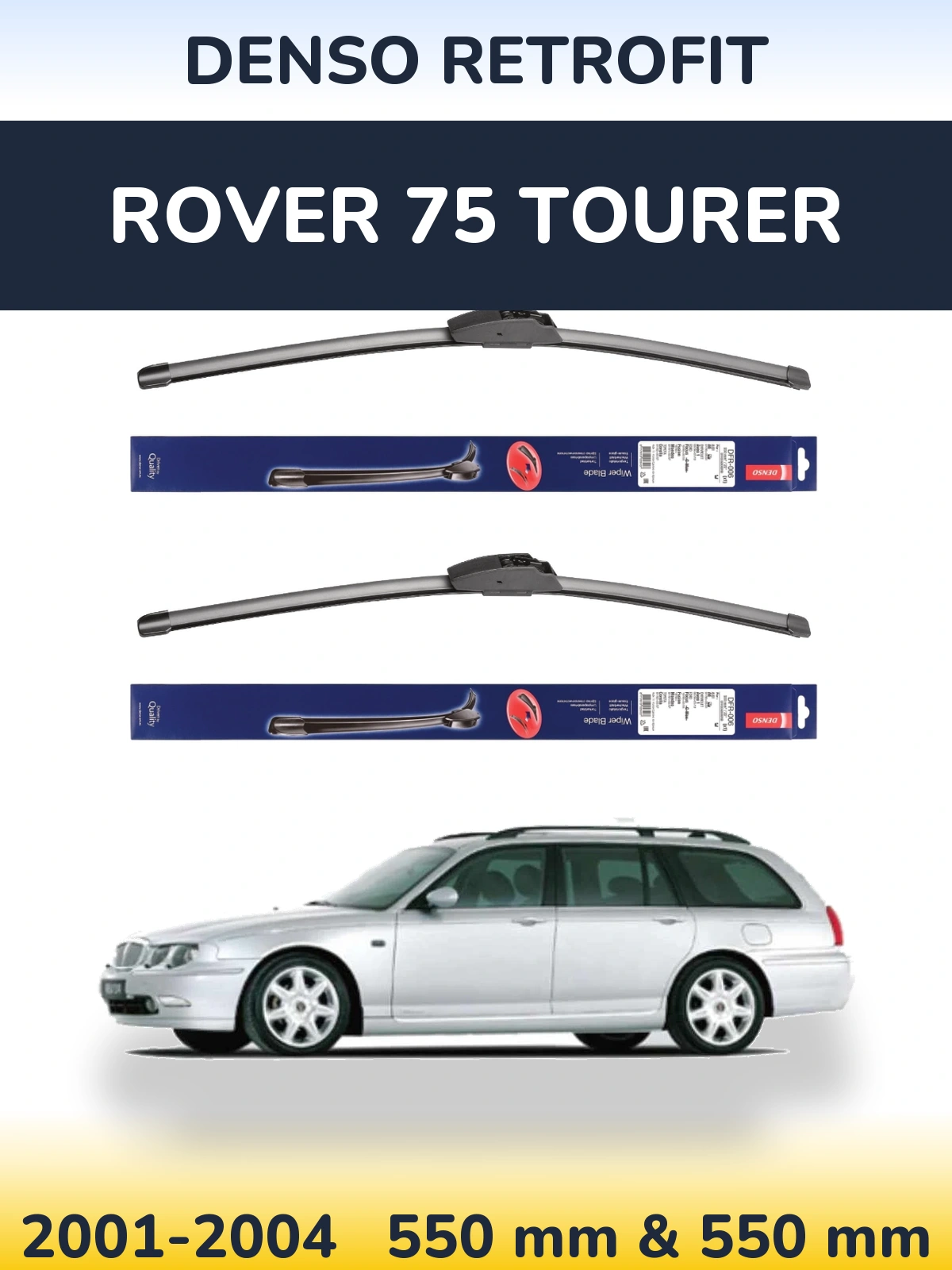 Komplet przednich wycieraczek Denso Retrofit 550 & 550 mm do Rover 75 Tourer 2001-2004