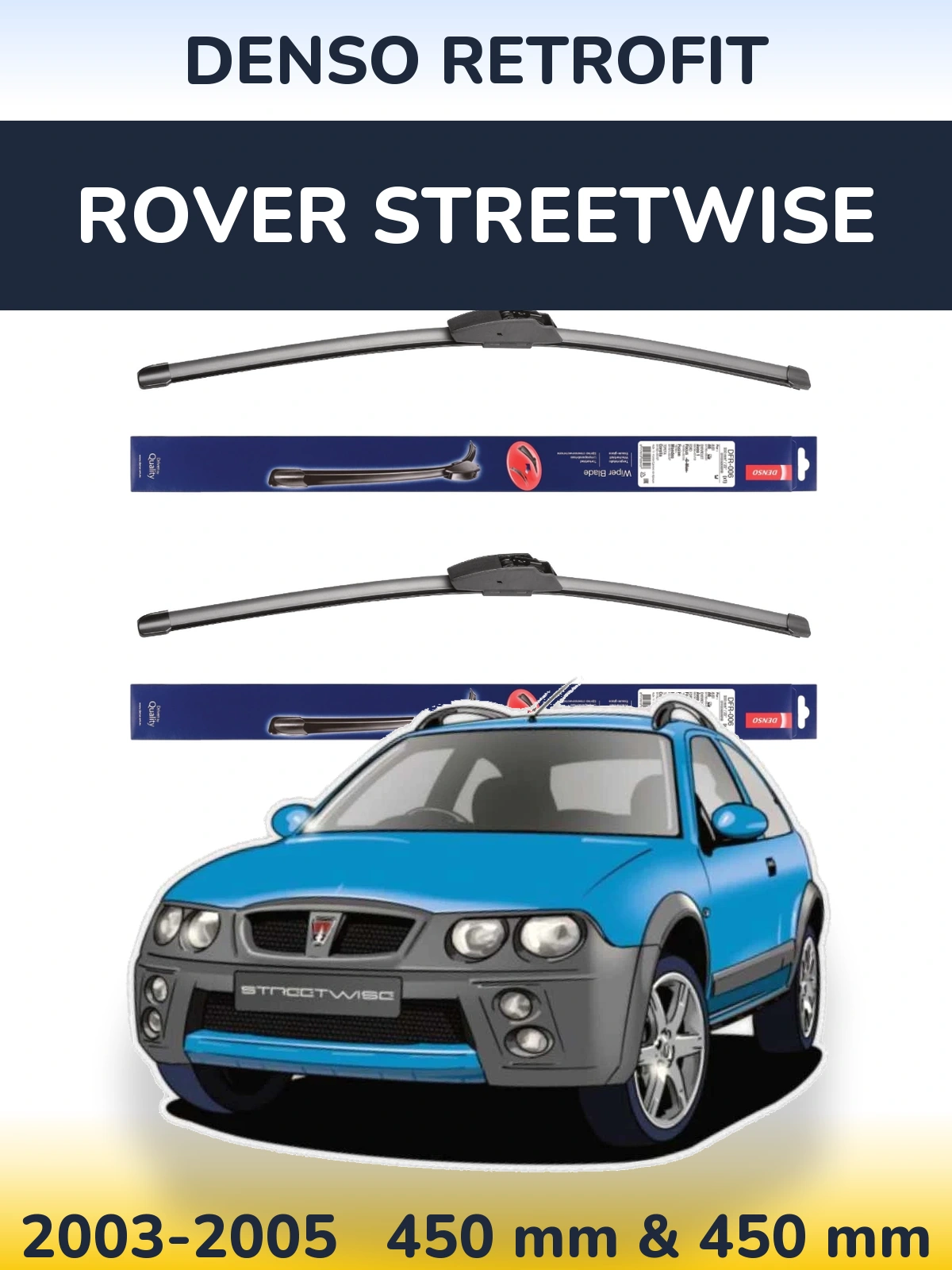 Komplet przednich wycieraczek Denso Retrofit 450 & 450 mm do Rover Streetwise 2003-2005